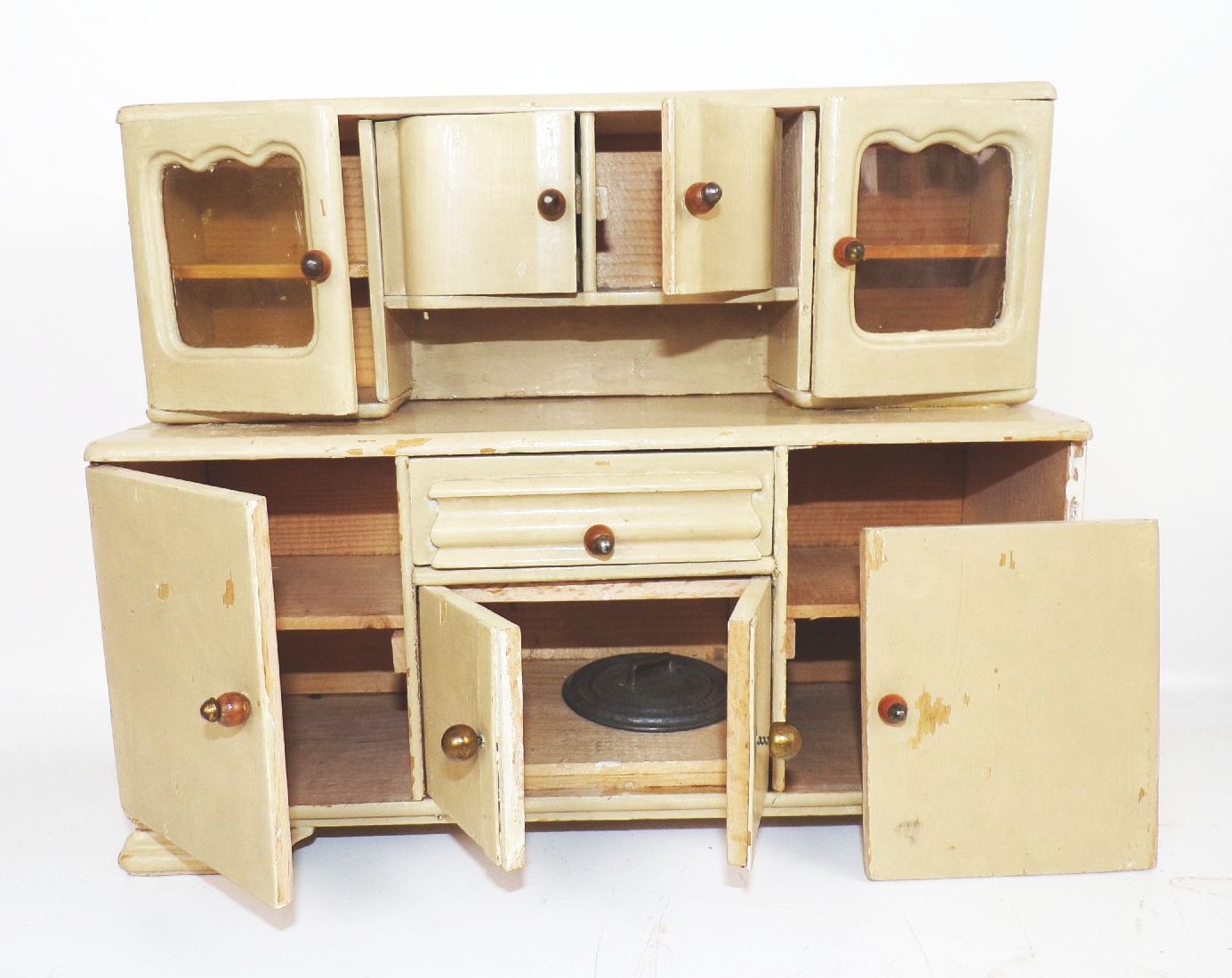 Konvolut Puppenküche Möbel Emaille Geschirr Puppenherd Porzellan 