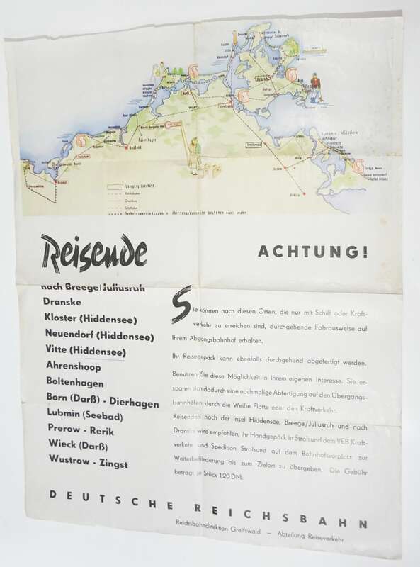 DDR Plakat Deutsche Reichsbahn Greifswald Stralsund Rügen Juliusruh 1960er 