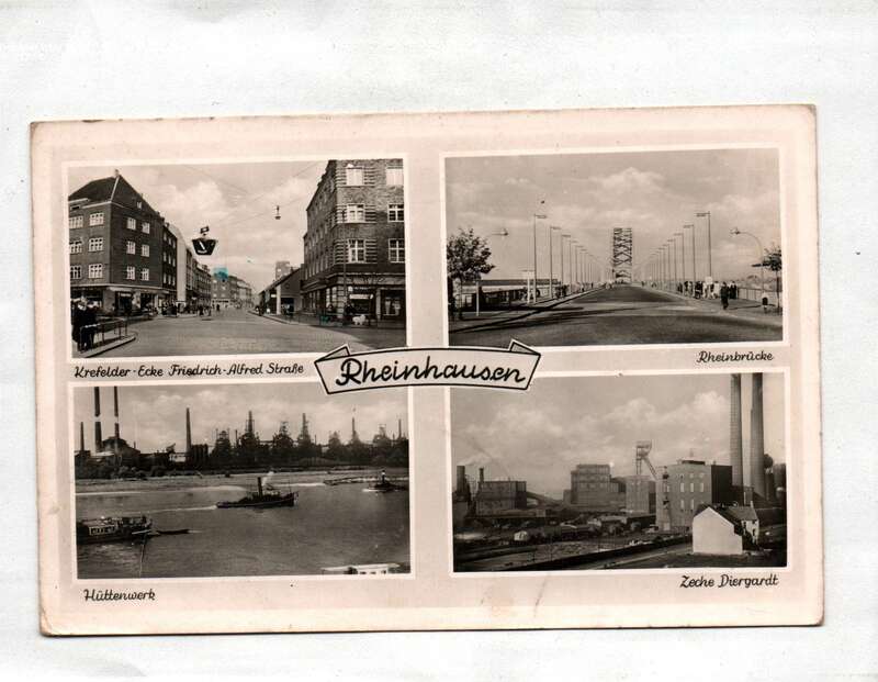 Ak Rheinhausen Krefelder Ecke Friedrich Alfred Straße Rheinbrücke Hüttenwerk Zeche Diergardt 1953
