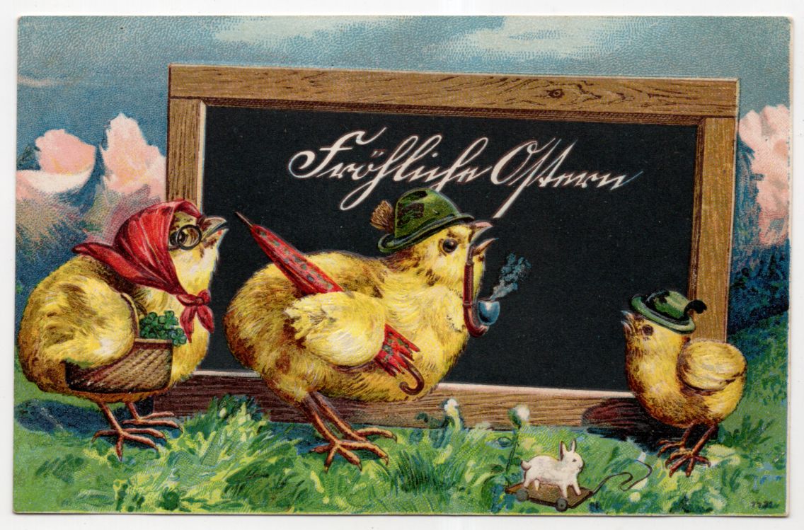 Präge Ak vermenschlichte Küken Frohe Ostern um 1900