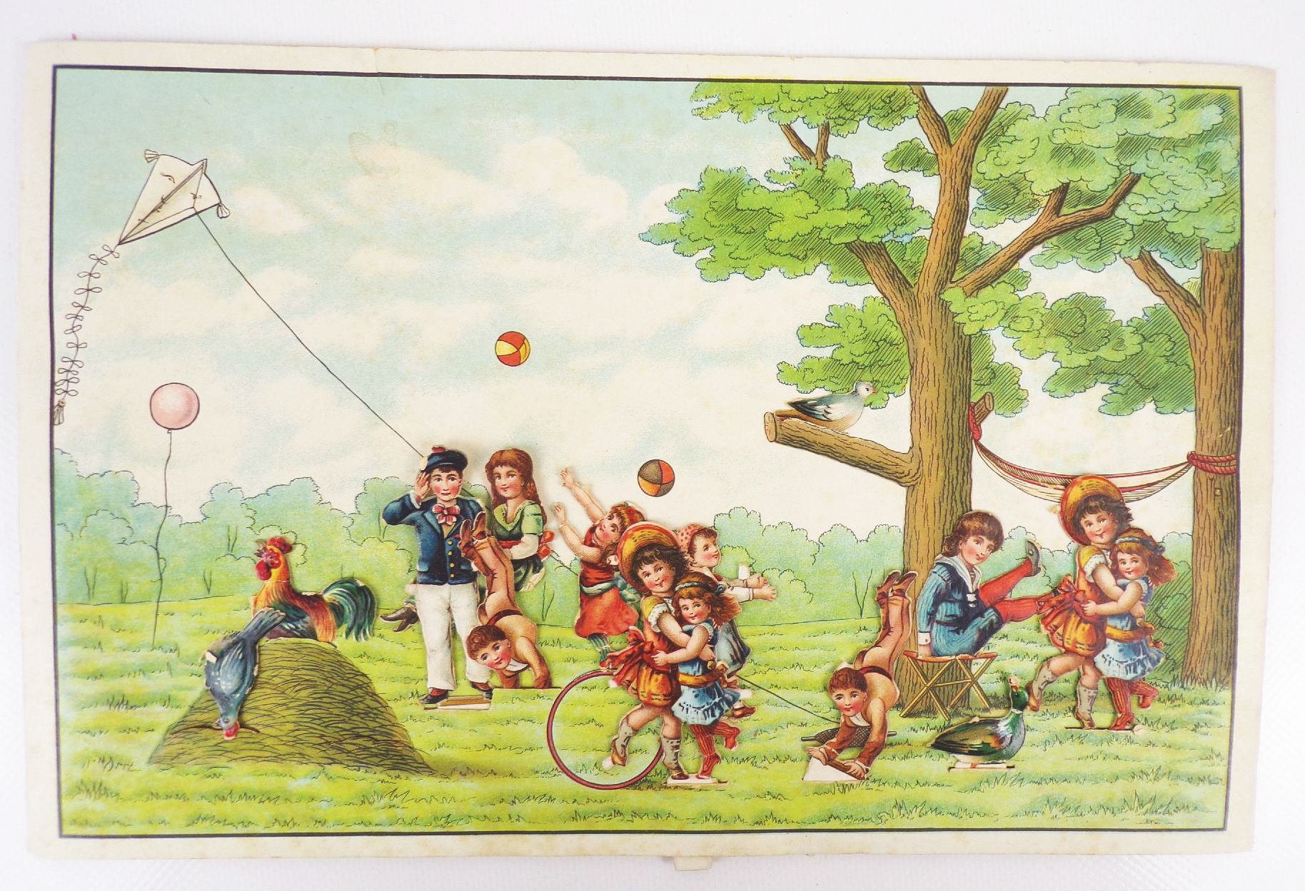 Des Kindes liebstes Spiel um 1890 Litho Steckbilder oder bewegte Bilder 