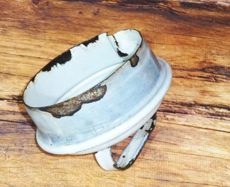 Alter Emaille Krug Wasserkrug Weiss Shabby Chic Landhaus Deko