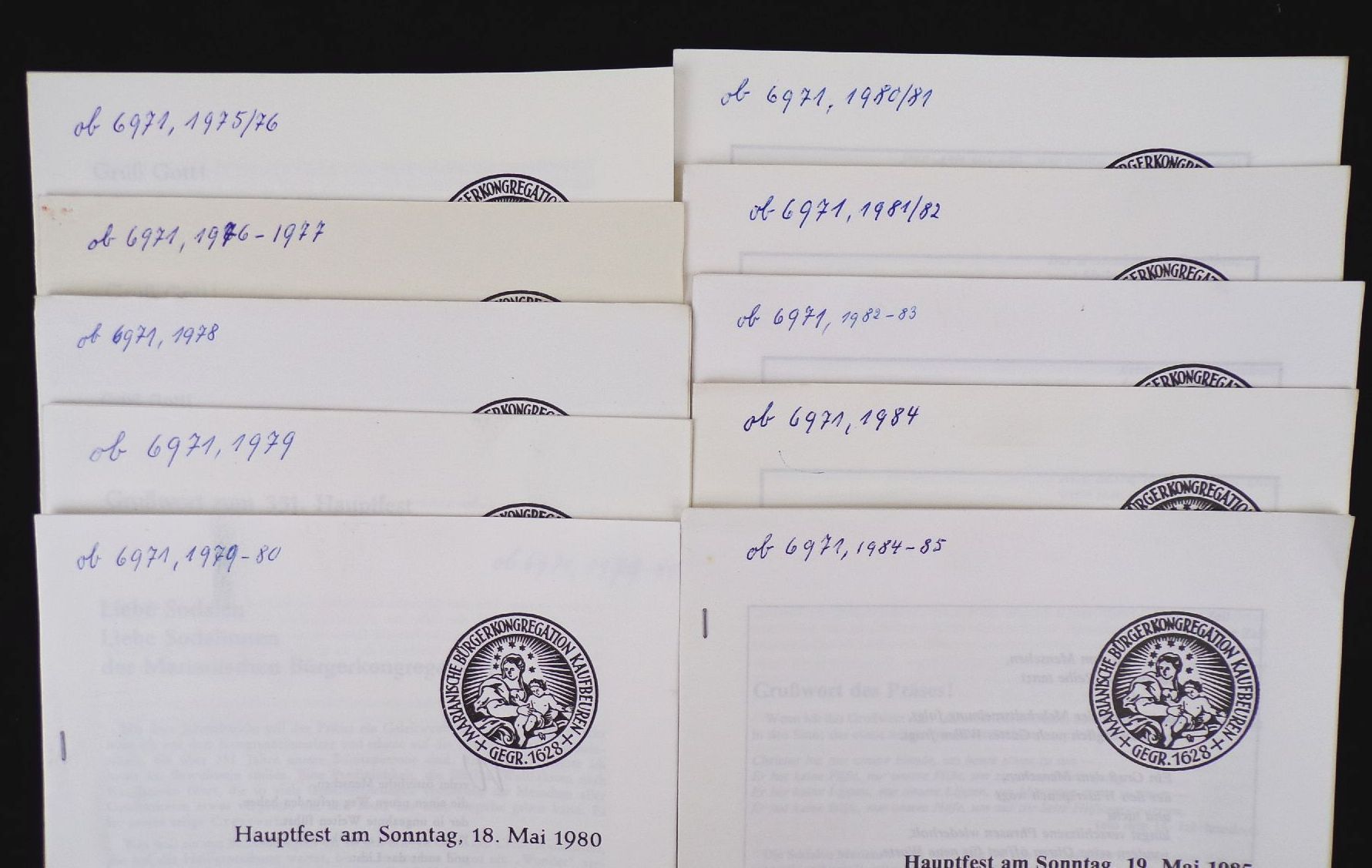 Jahresberichte der Marianischen Bürgerkongregation Kaufbeuren 18 Hefte