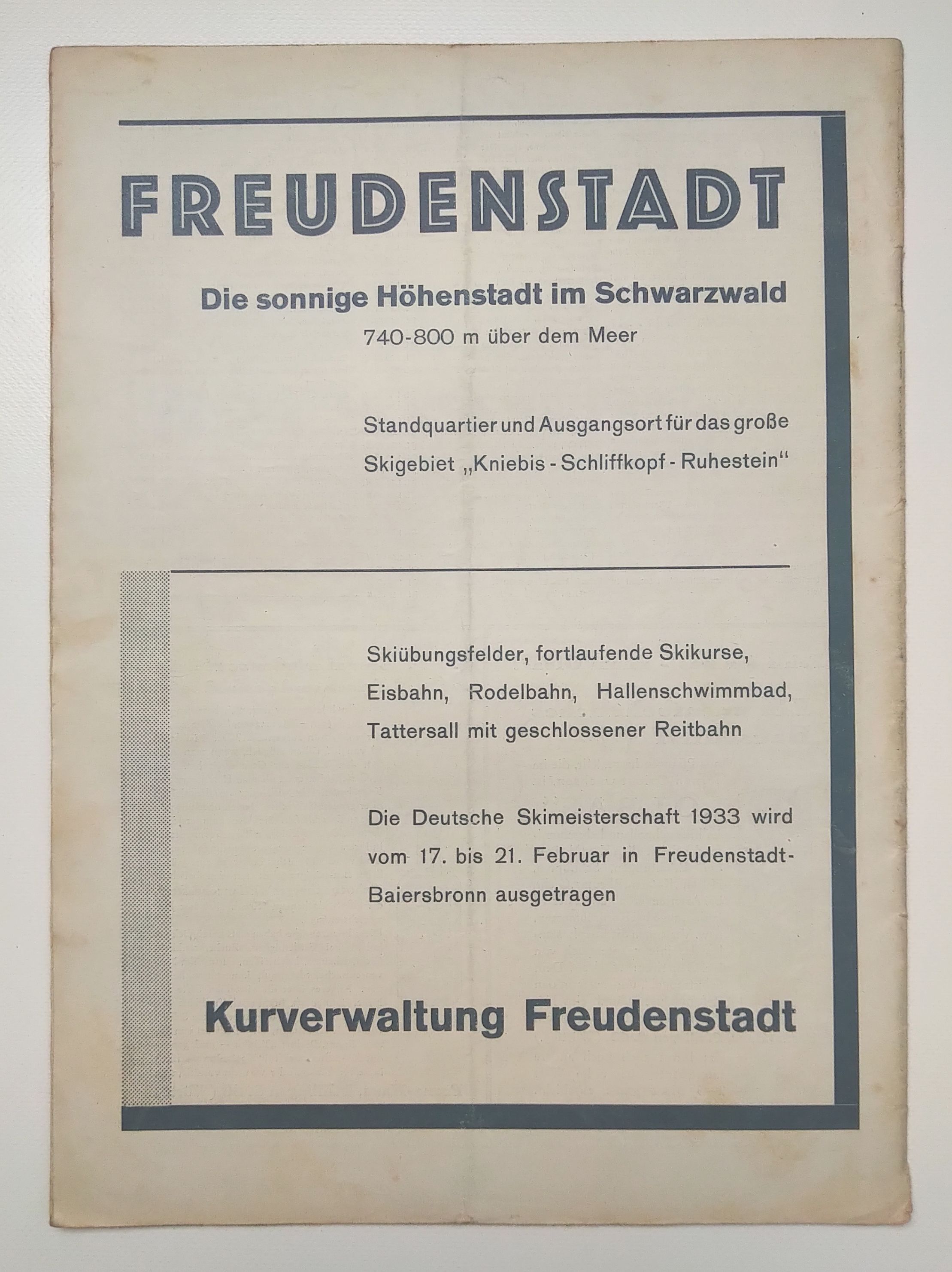 Unser Schwabenland Zeitung 1933 Nr 1 Freudenstadt Deutsche Ski Meisterschaft