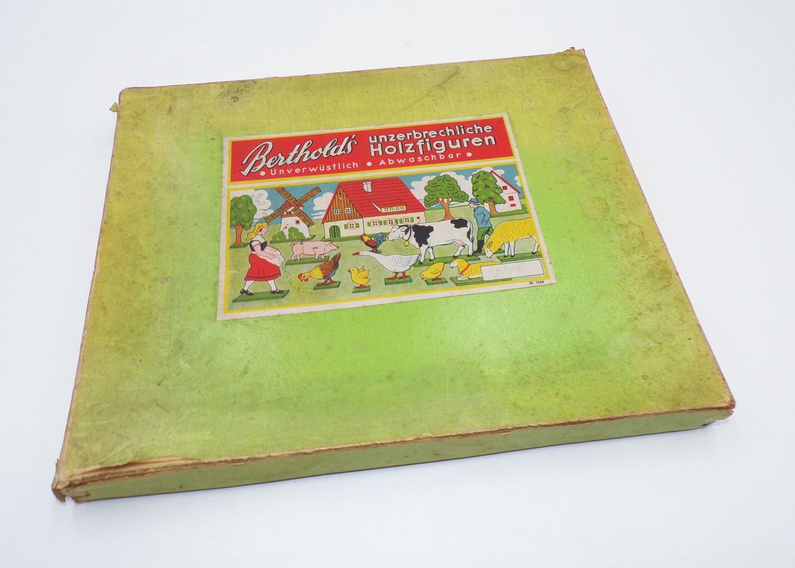 Alte Flachfiguren Berthold Holzfiguren Bauer Rind Schafe Tiere um 1930 Rosswein