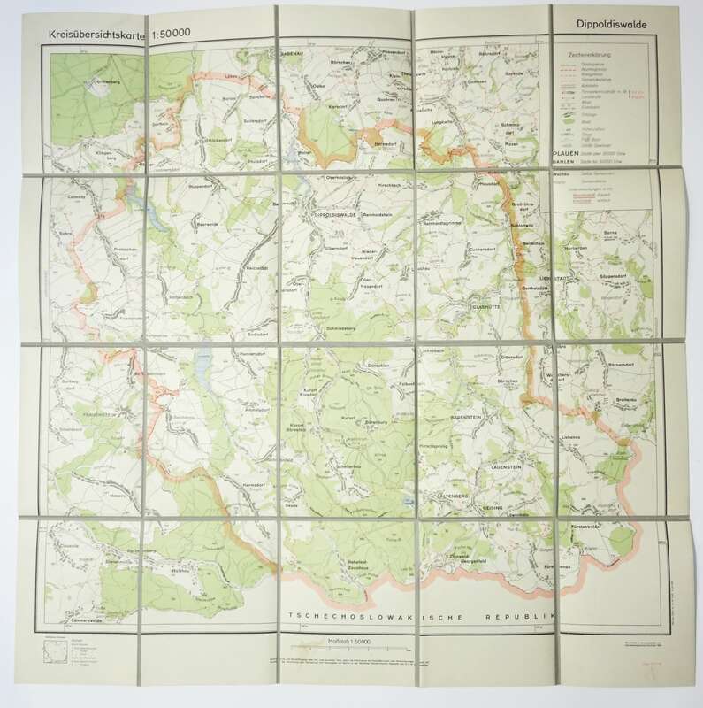 Alte Leinen Landkarte DIPPOLDISWALDE Vintage L    