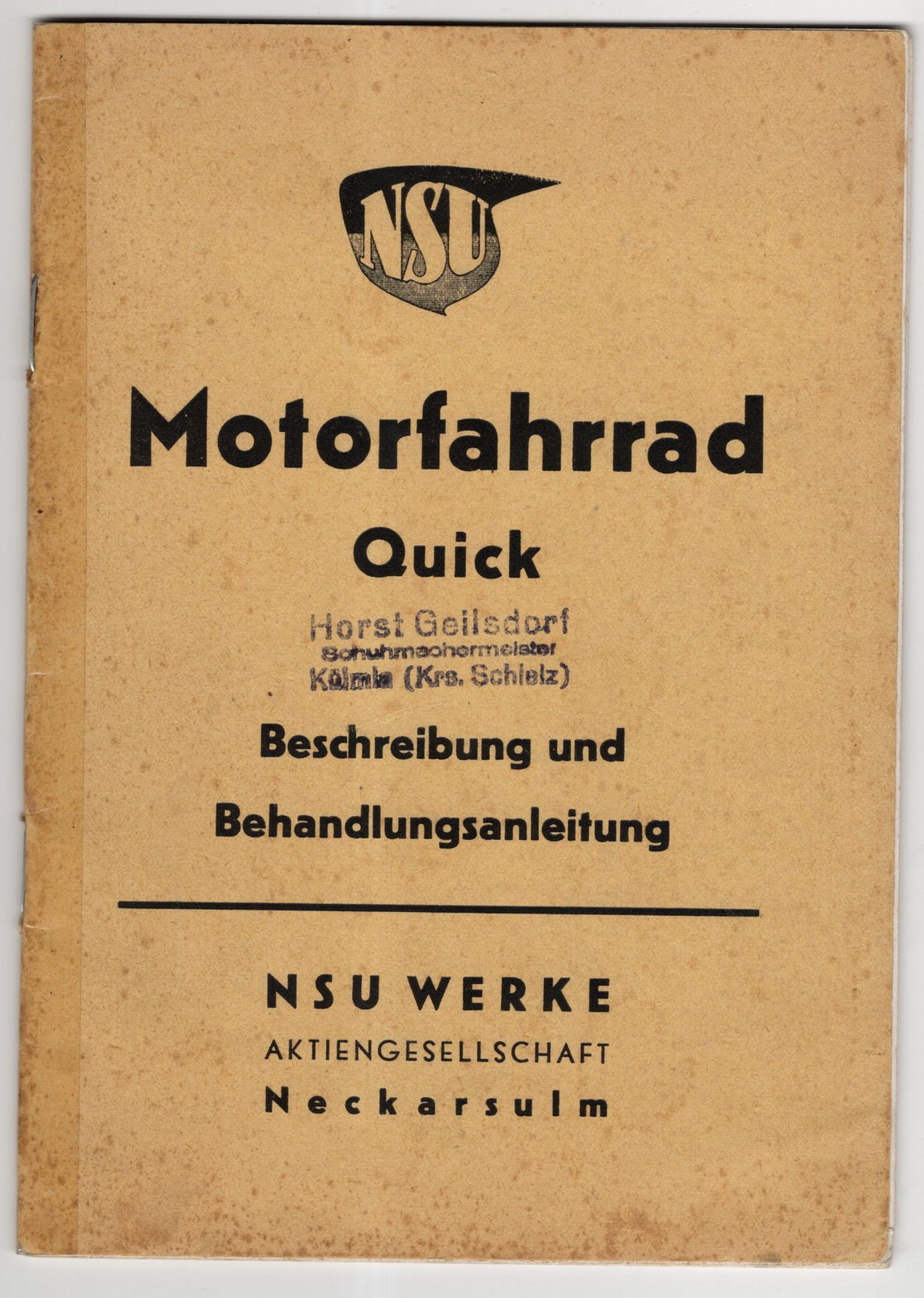 NSU Motorfahrrad Quick Beschreibung und Behandlung um 1930