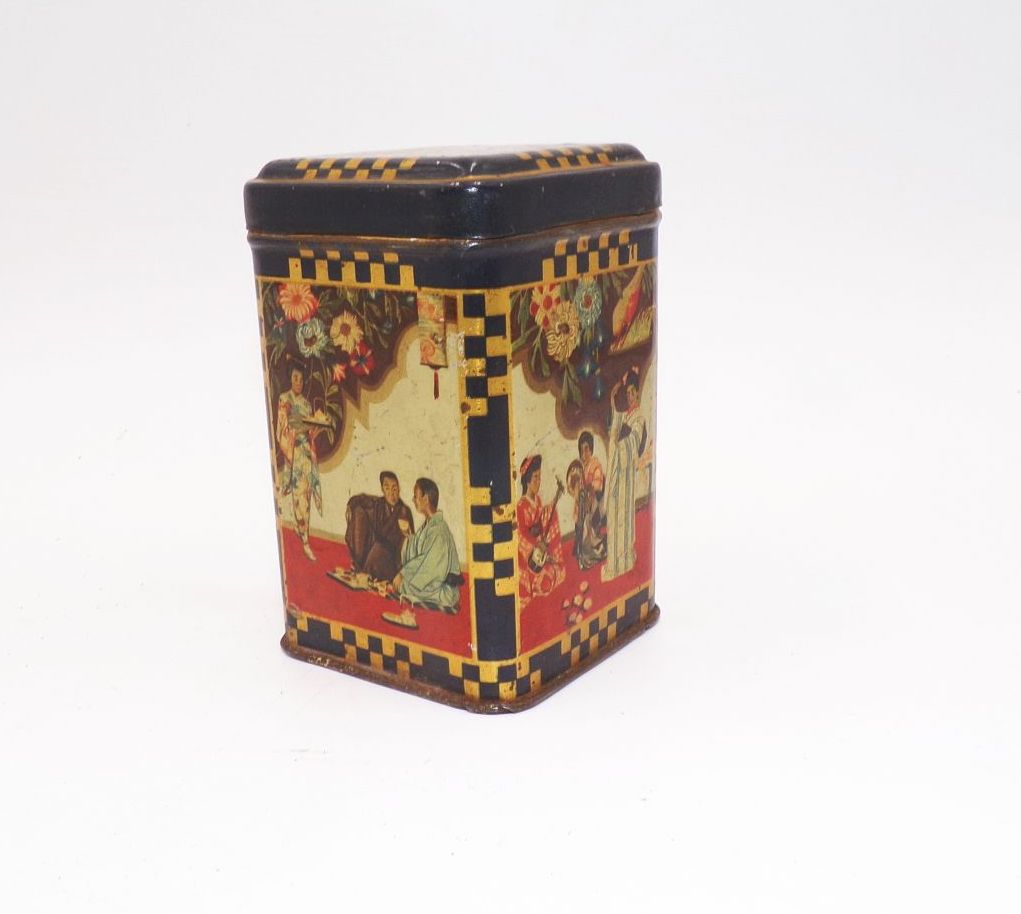 Teedose Asiatika Motiv um 1900 Antik Blechdose Teedose Asiatika Motiv um 1900 Antik Blechdose