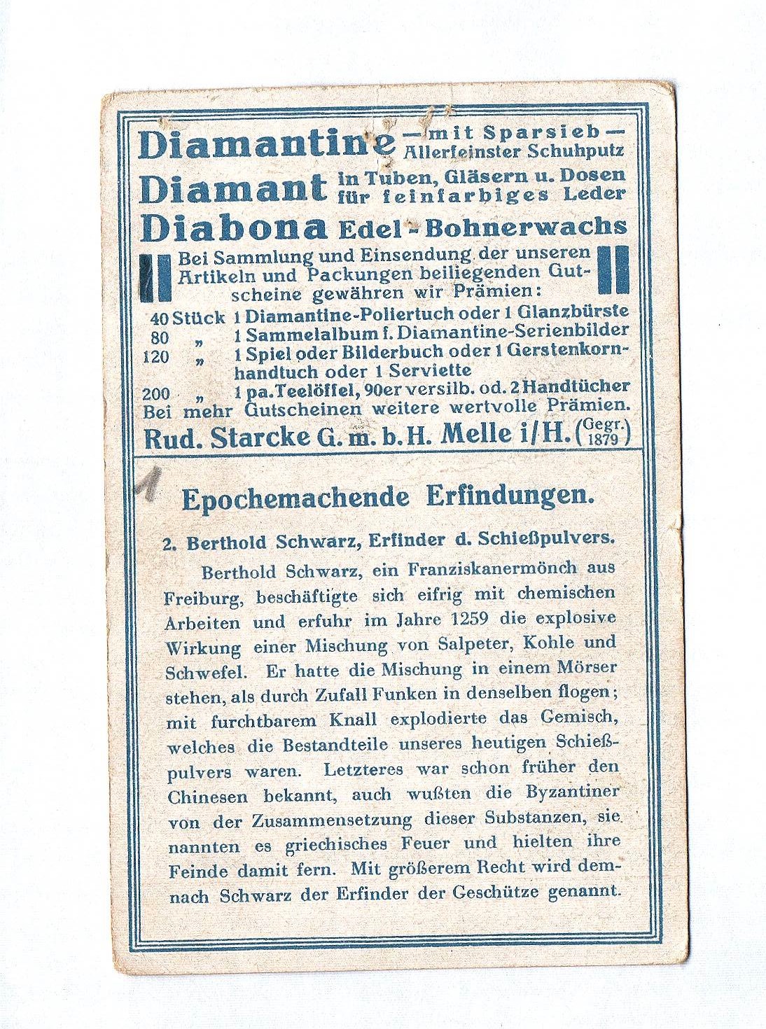 Sammelbild Diamantine Schuhputz Rud. Starcke G.m.b.H. Melle Diabona Edel Bohnerwachs Berthold Schwarz