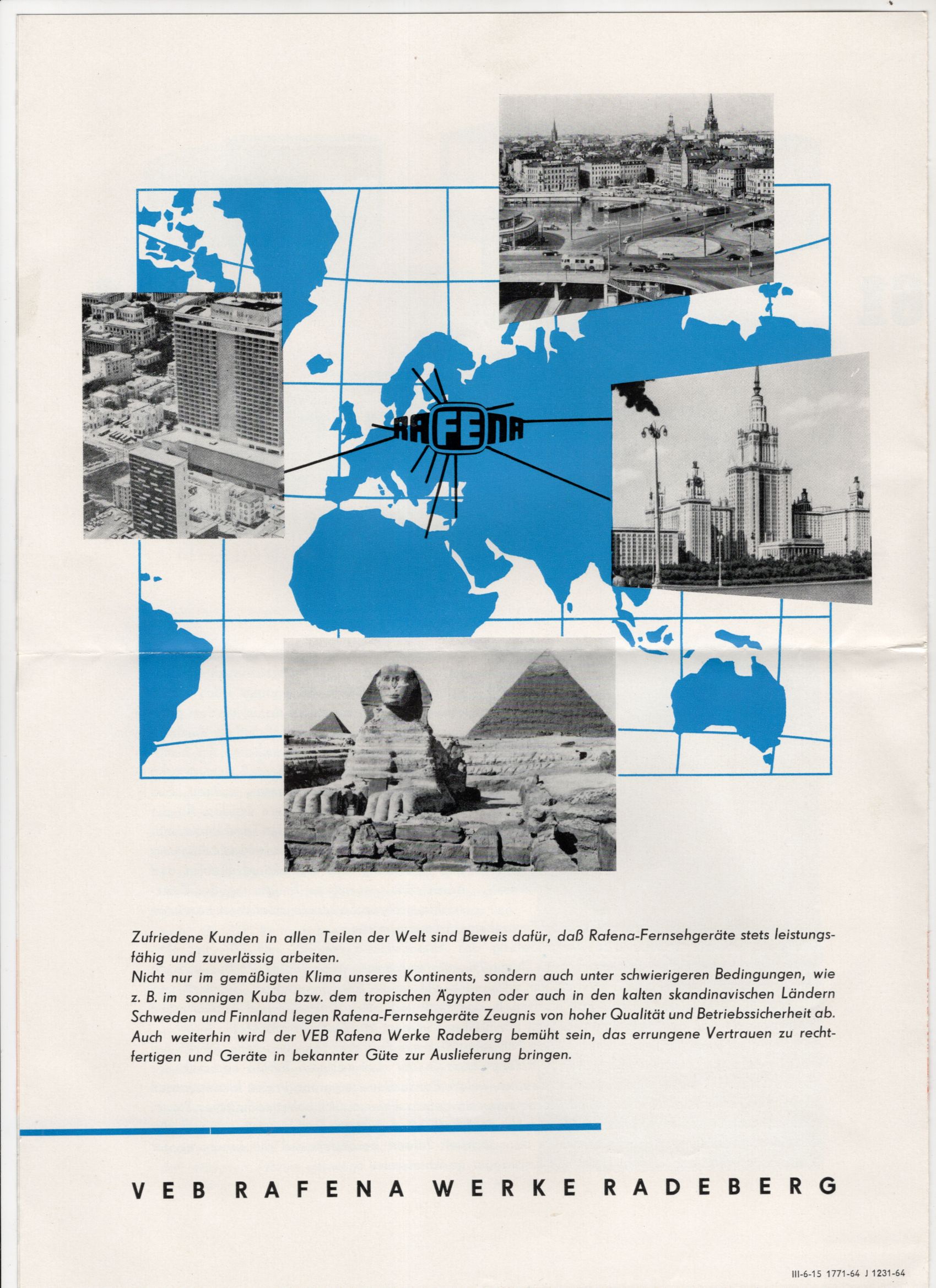 Prospekt Das 2 Millionste Rafena Fernsehgerät DDR Reklame Fernseher 1964