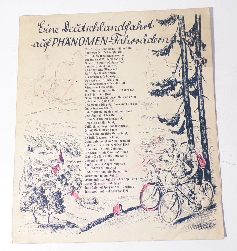 Deutschlandfahrt auf dem Phänomen Fahrrädern Reklame Brettspiel 1936 Werbung 