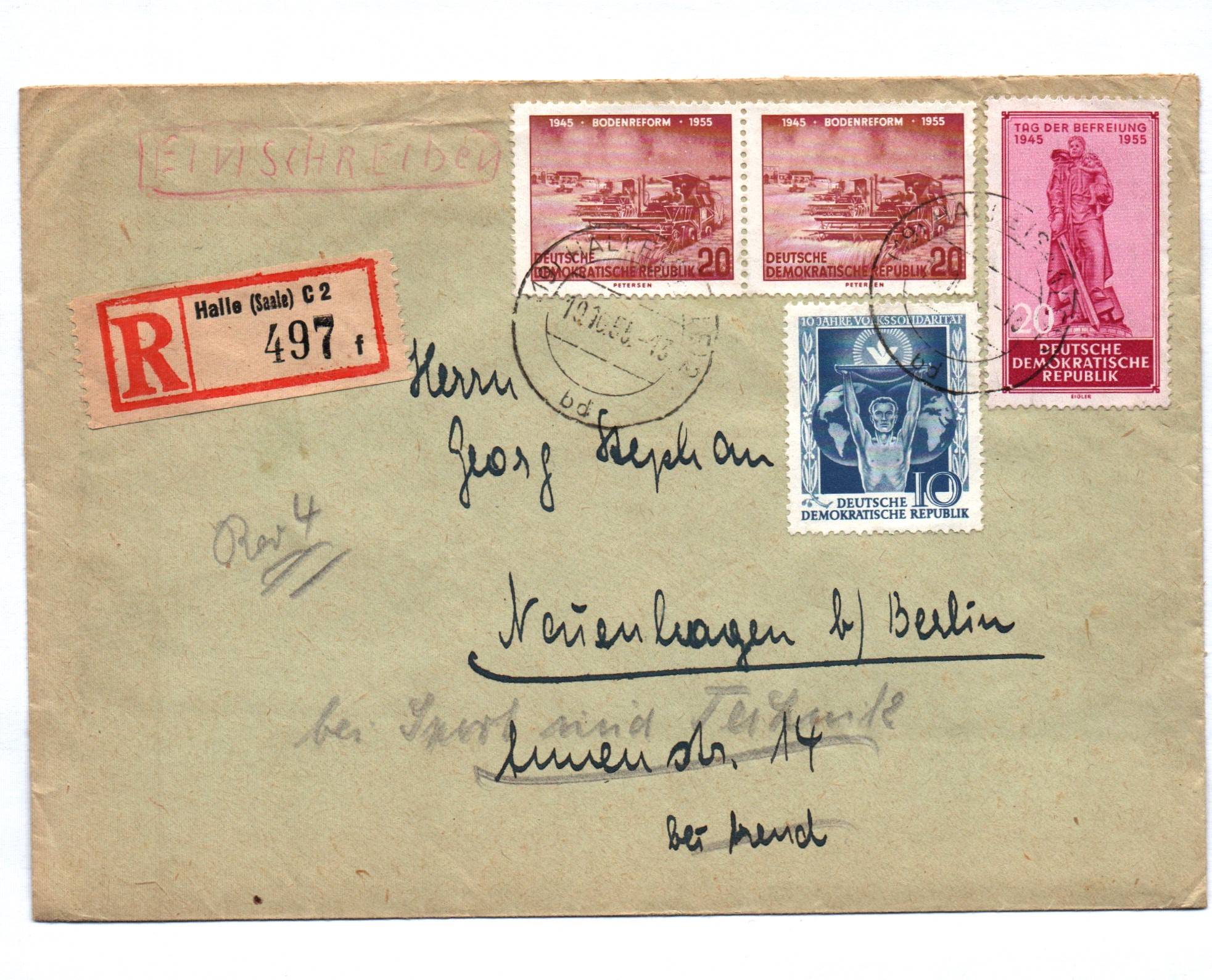 R Brief Halle Saale 1955 DDR Einschreiben