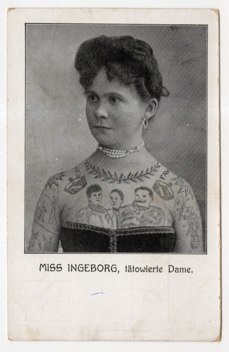 Ak Miss Ingeborg tätowierte Dame voll Tattoos 