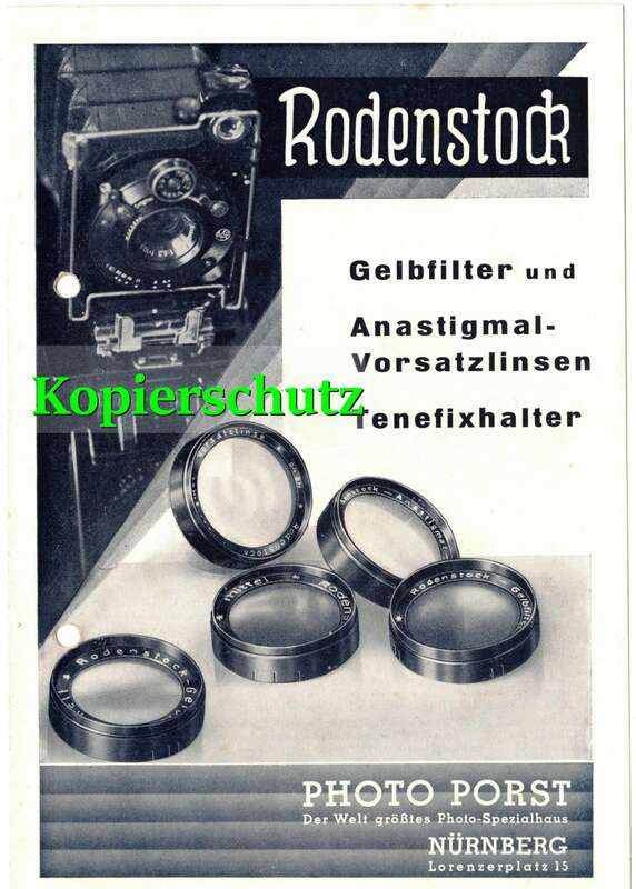 Reklame Prospekt Rodenstock Gelbfilter Vorsatzlinse Tenefixhalter 1930er 