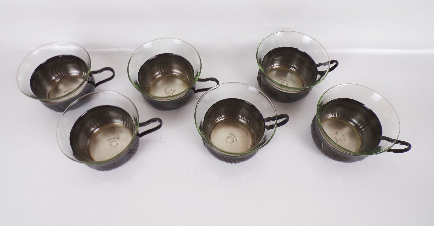 Alte Hutschenreuther Teegläser Alpacca Jenaer Glas Art Deco 6 StückTeeglas Alte Hutschenreuther Teegläser Alpacca Jenaer Glas Art Deco 6 StückTeeglas