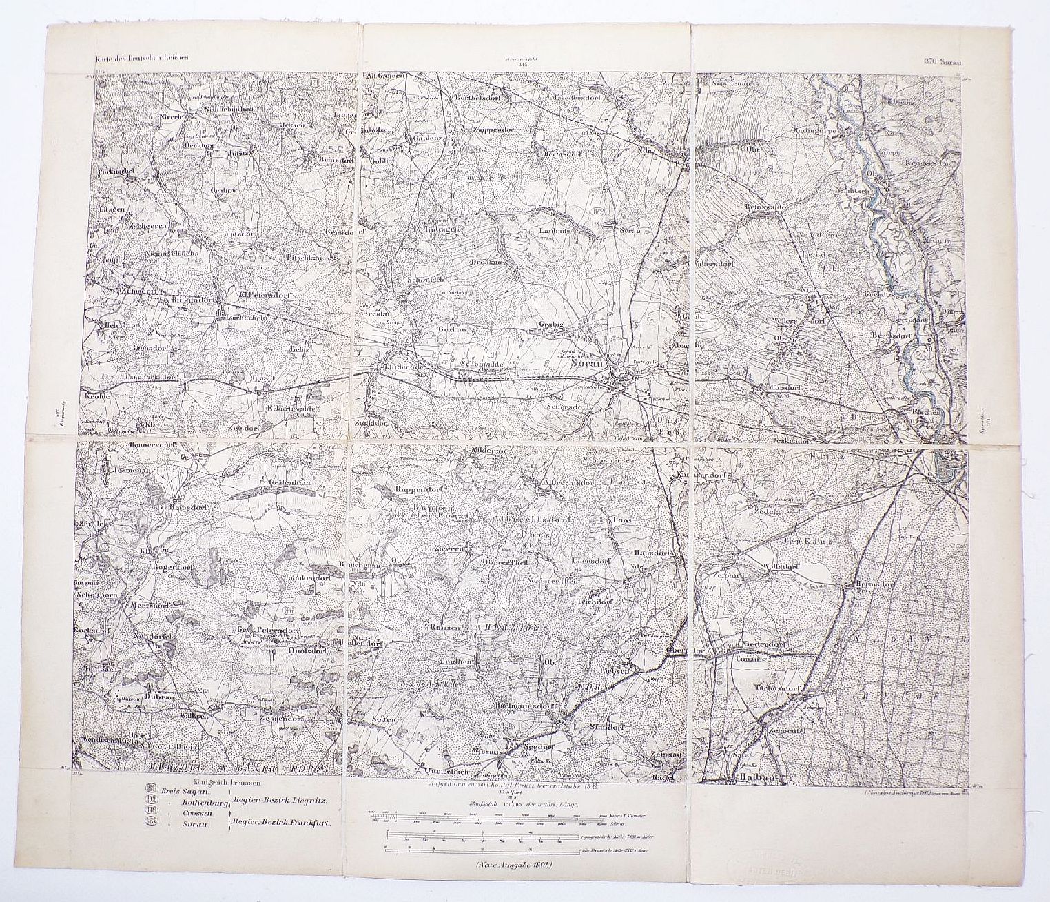 Alte Karte Sorau Sagan Lebus Schlesien Polen 1880 Landkarte
