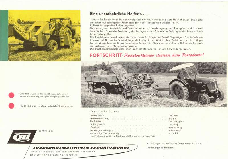 Werbeblatt Hochdrucksammelpresse K441/1 Fortschritt 1963 Print Sammler