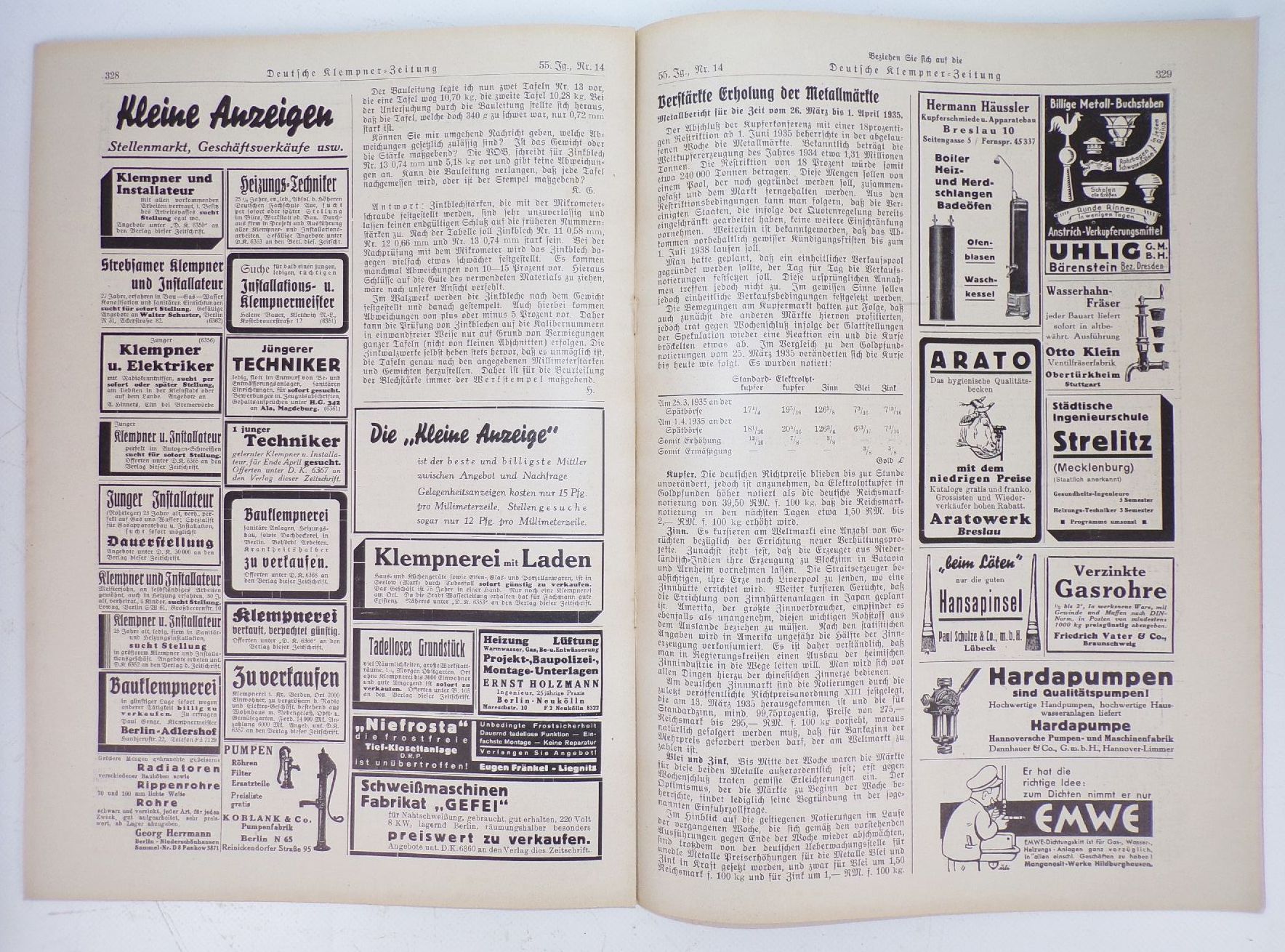 Deutsche Klempner Zeitung Installateur Anzeigen Reklame um 1938