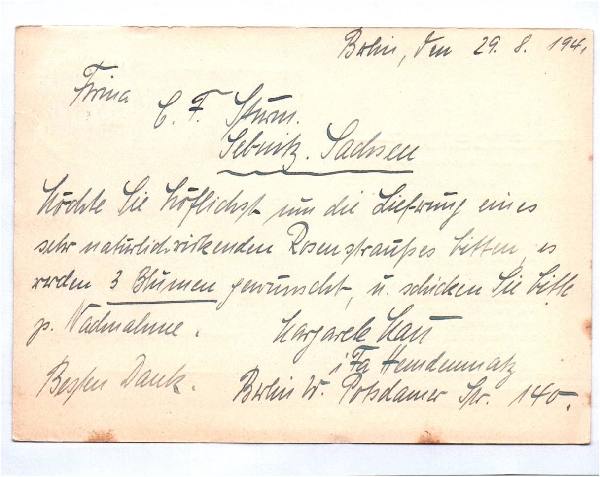 Firmenkarte Hemdenmatz Dillenberg Berlin 1941 Besucht die Reichsausstellung Stempel Firmenkarte Hemdenmatz Dillenberg Berlin 1941 Besucht die Reichsausstellung Stempel