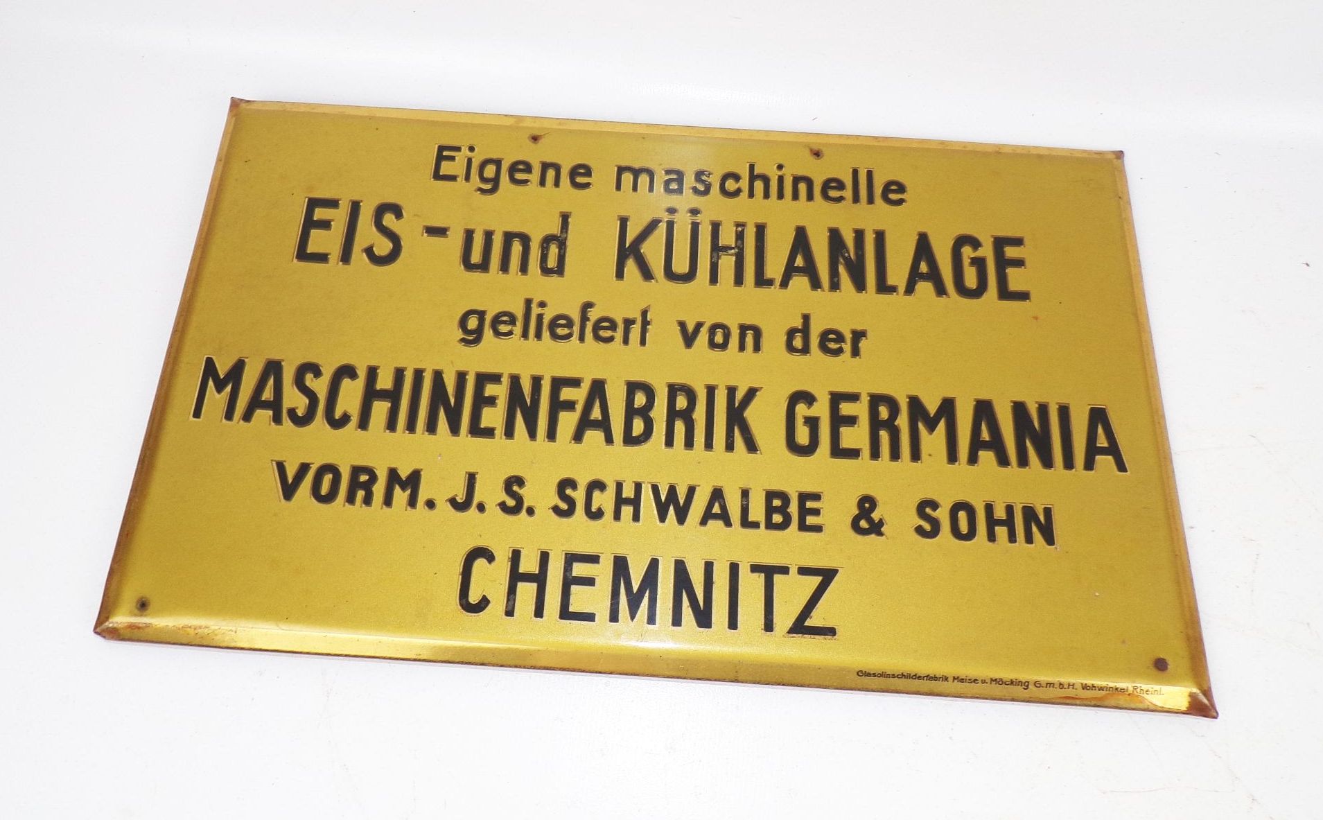 Altes Schild Eis Kühlanlagen Maschinenfabrik Germania Schwalbe Sohn Chemnitz 1930er 