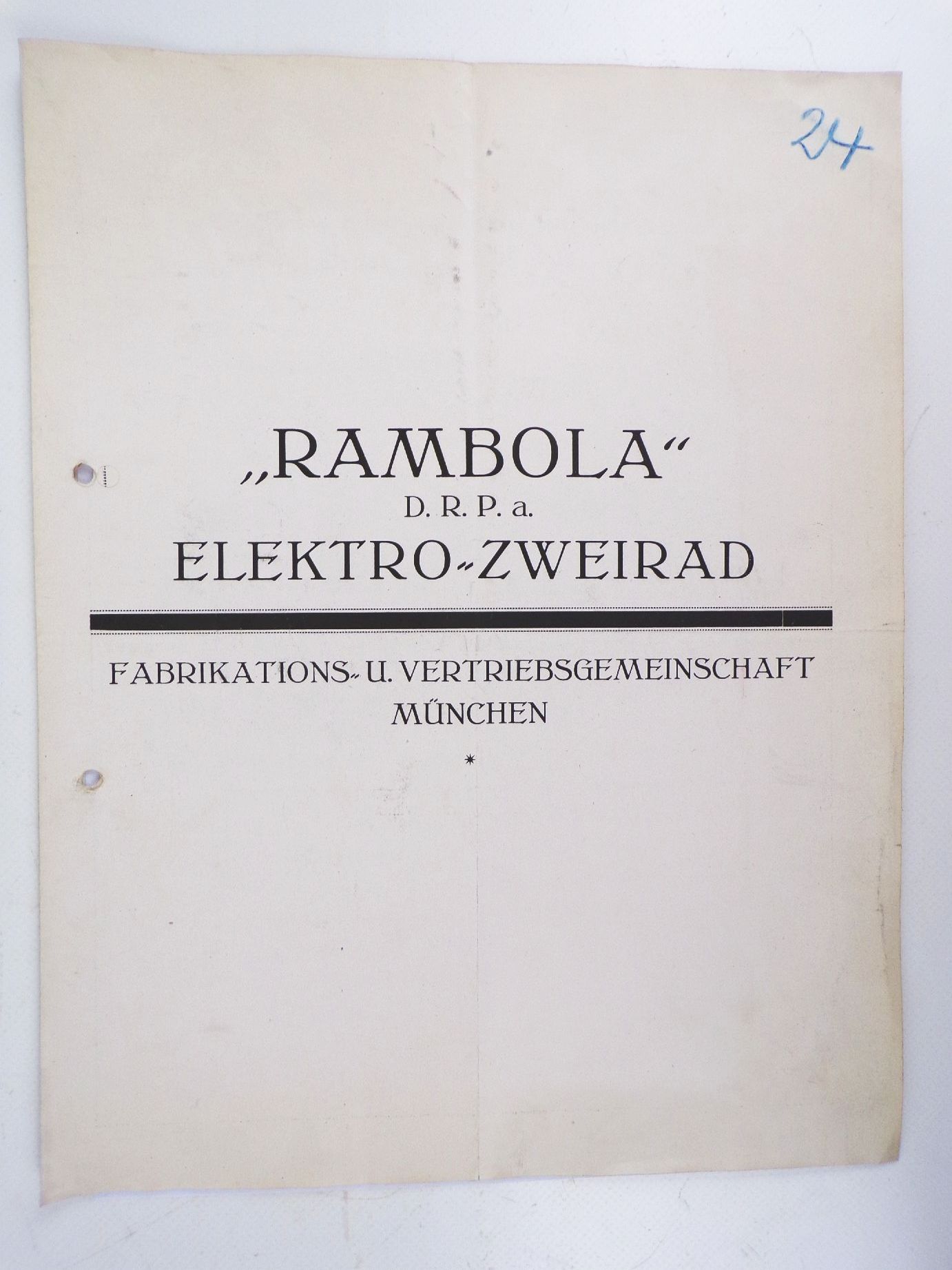 Rambola DRP Elektro Zweirad München Oldtimer 1924 Motorrad Reklame