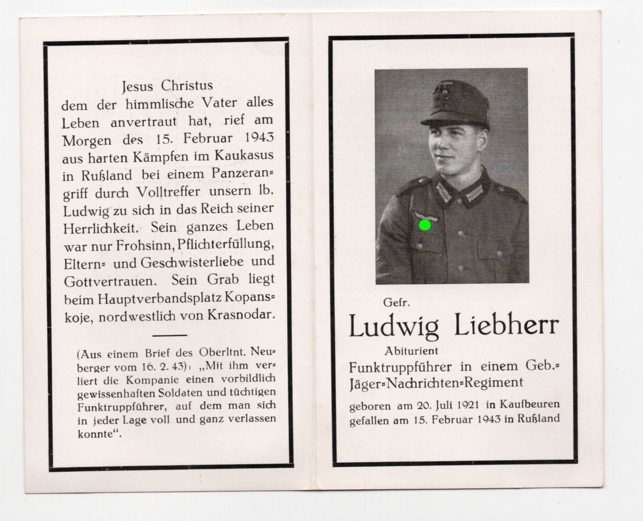 Sterbebild Funktruppführer Gebirgsjäger Nachrichten Regiment 1943 Kaukasus Sterbebild Funktruppführer Gebirgsjäger Nachrichten Regiment 1943 Kaukasus