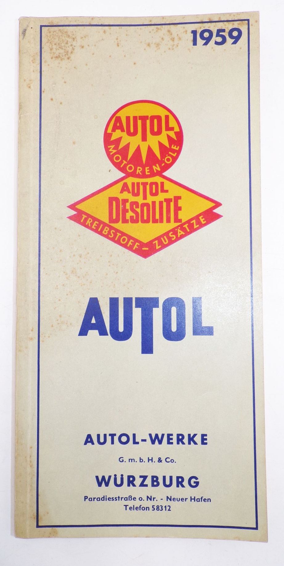 Kalender Autol Motoren Öl Desolite Treibstoff Zusätze KfZ Reklame Würzburg
