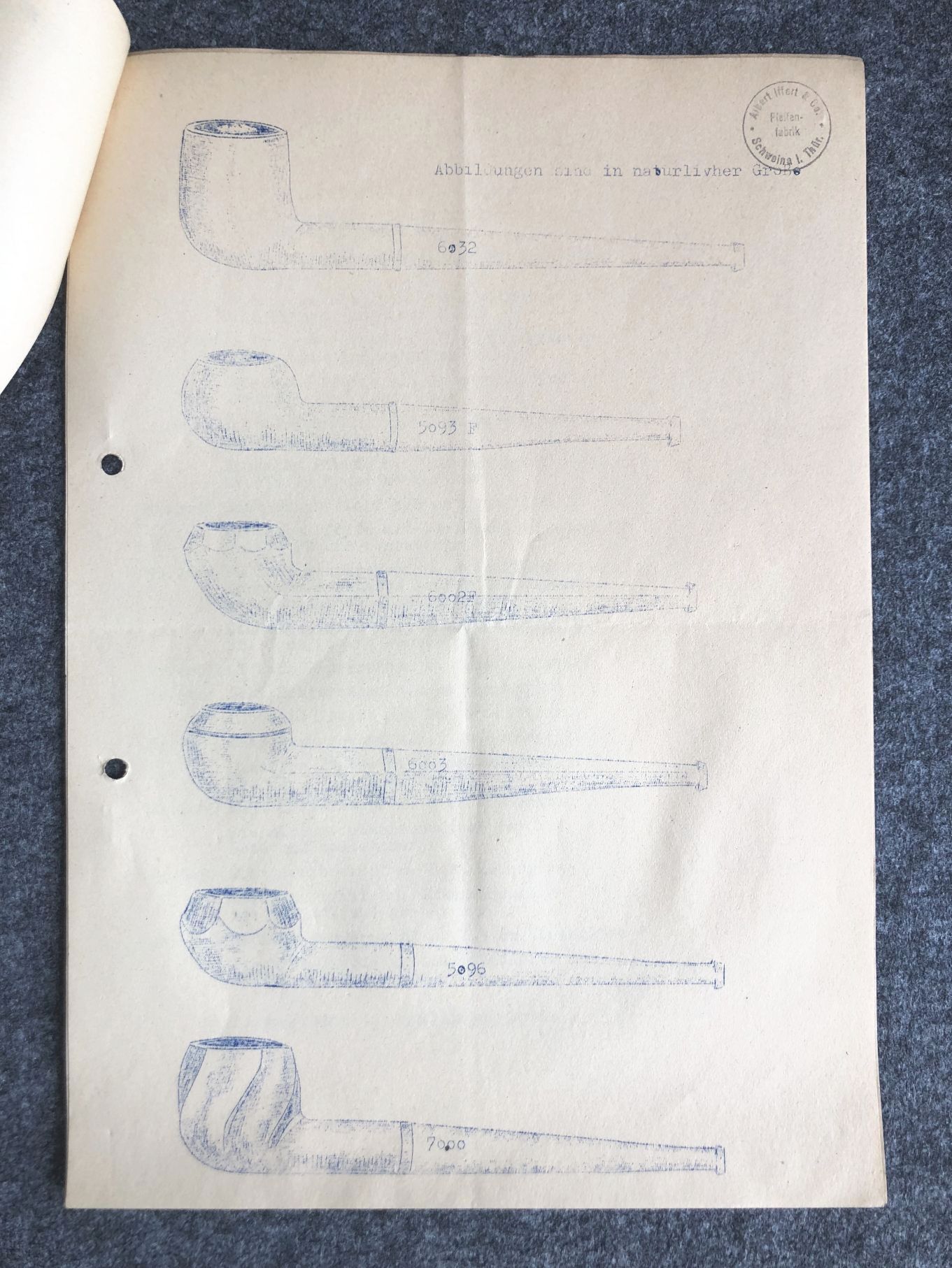 Alte Preisliste Pfeifenfabrik Abbildungen Pfeifen Modelle Schweina Thüringen