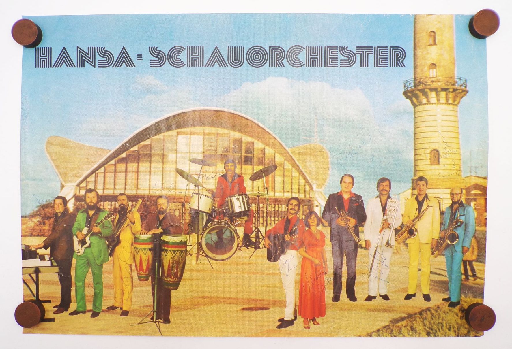 Plakat Hansa Schauorchester DDR mit Unterschriften Autogramm
