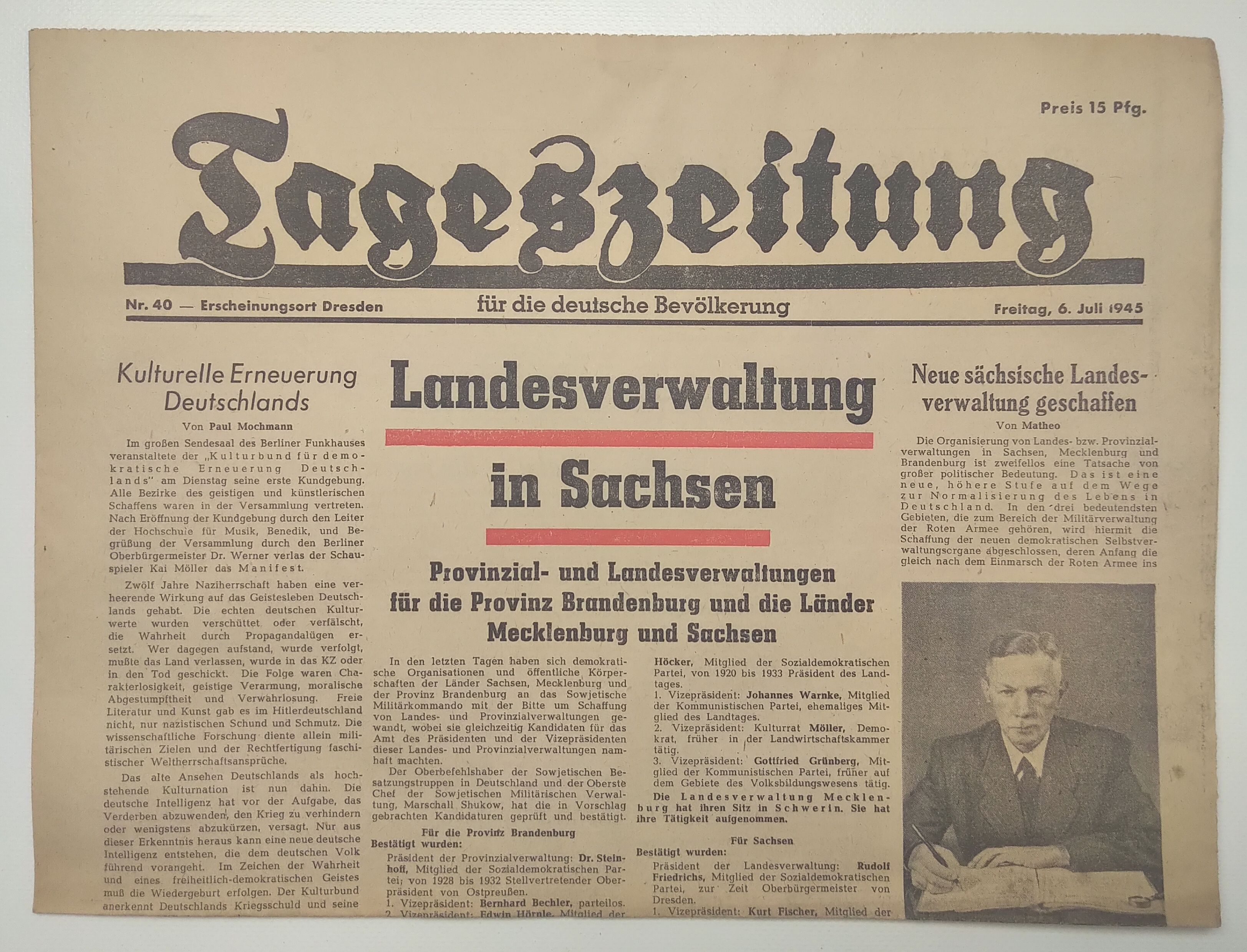 Tageszeitung Landesverwaltung in Sachsen 1945 Nr 40