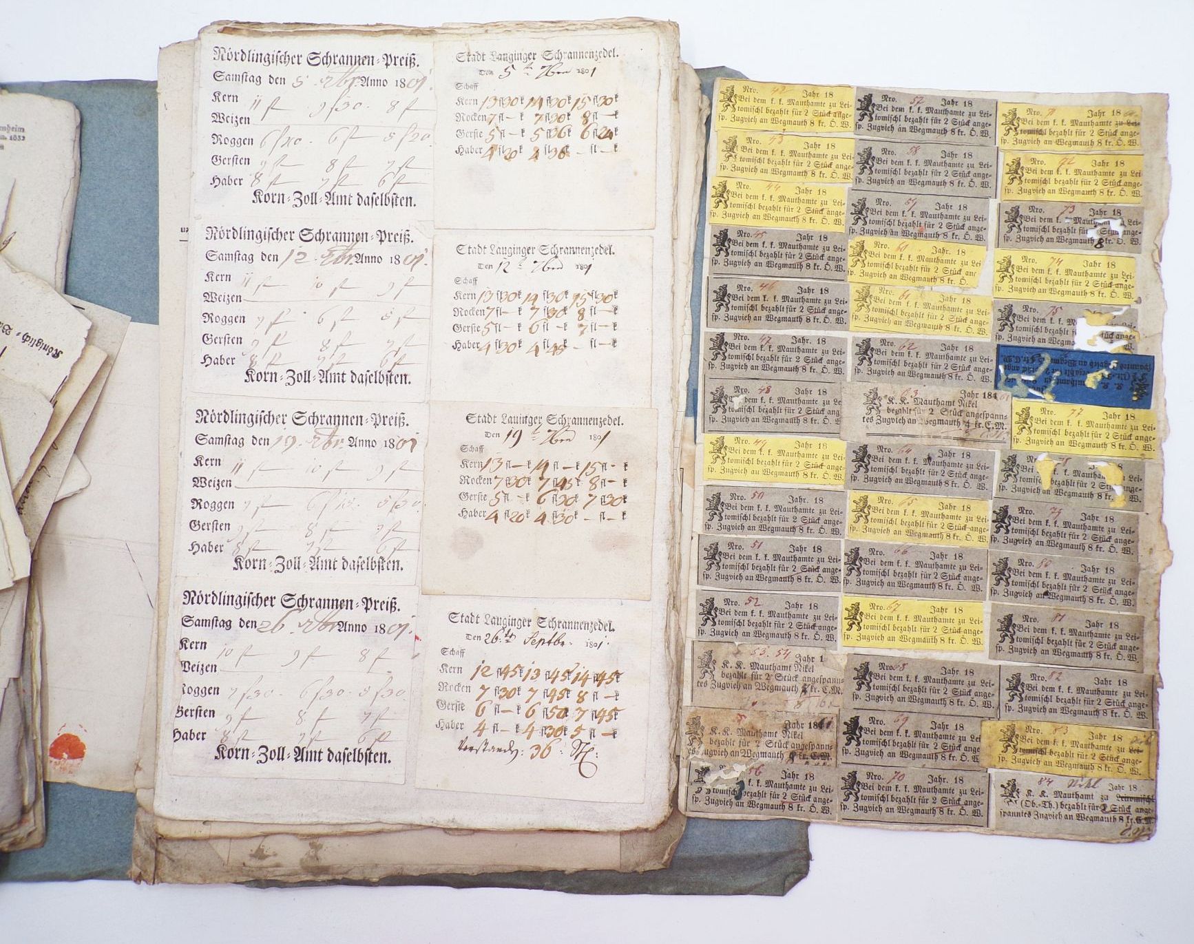 Konvolut Quittungen Getreide Marktpreise Bayern Schwaben um 1834 Zoll Konvolut Quittungen Getreide Marktpreise Bayern Schwaben um 1834 Zoll