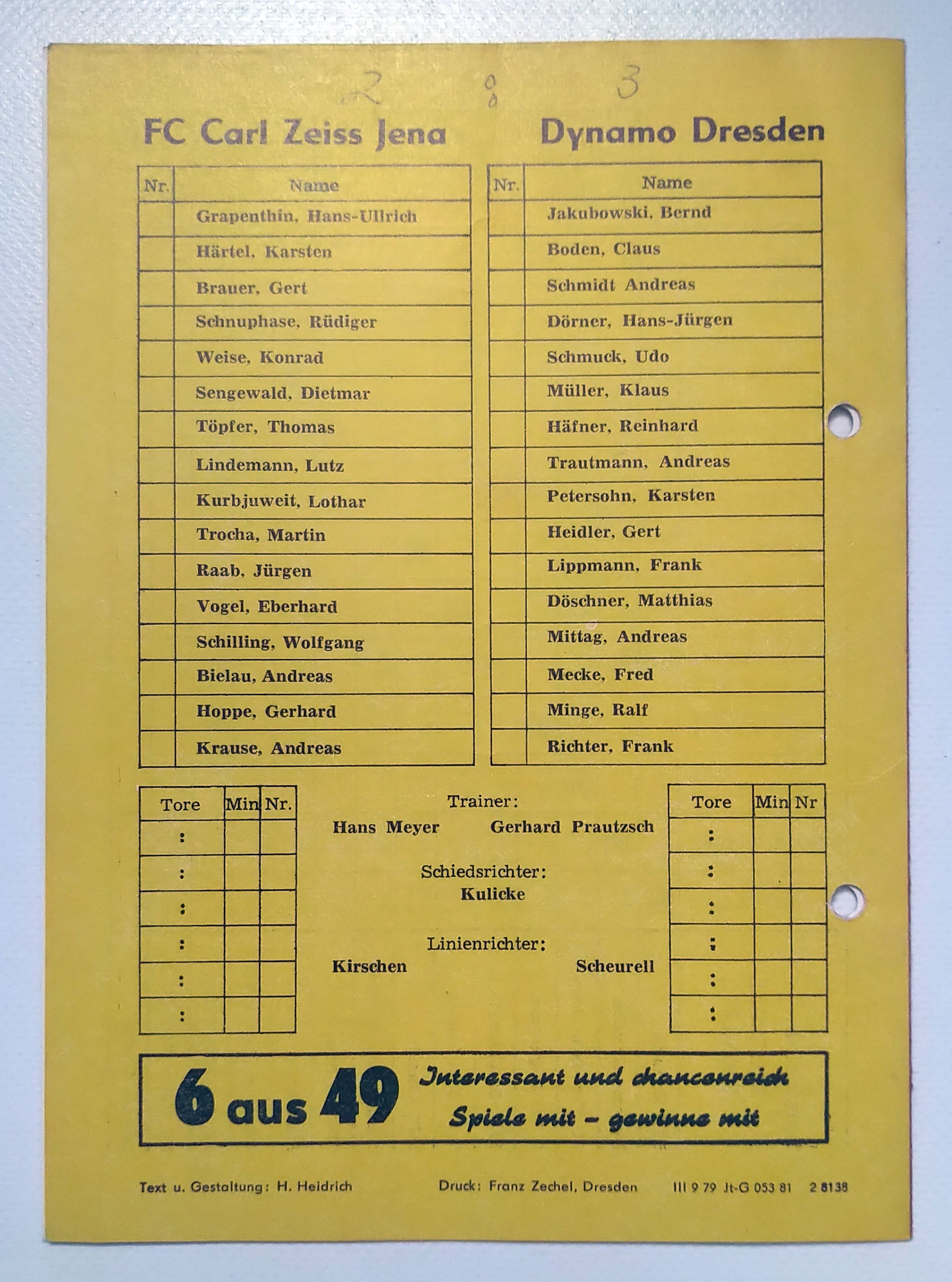 Fußball Programmheft 1981 FC Carl Zeiss Jena - Dynamo Dresden