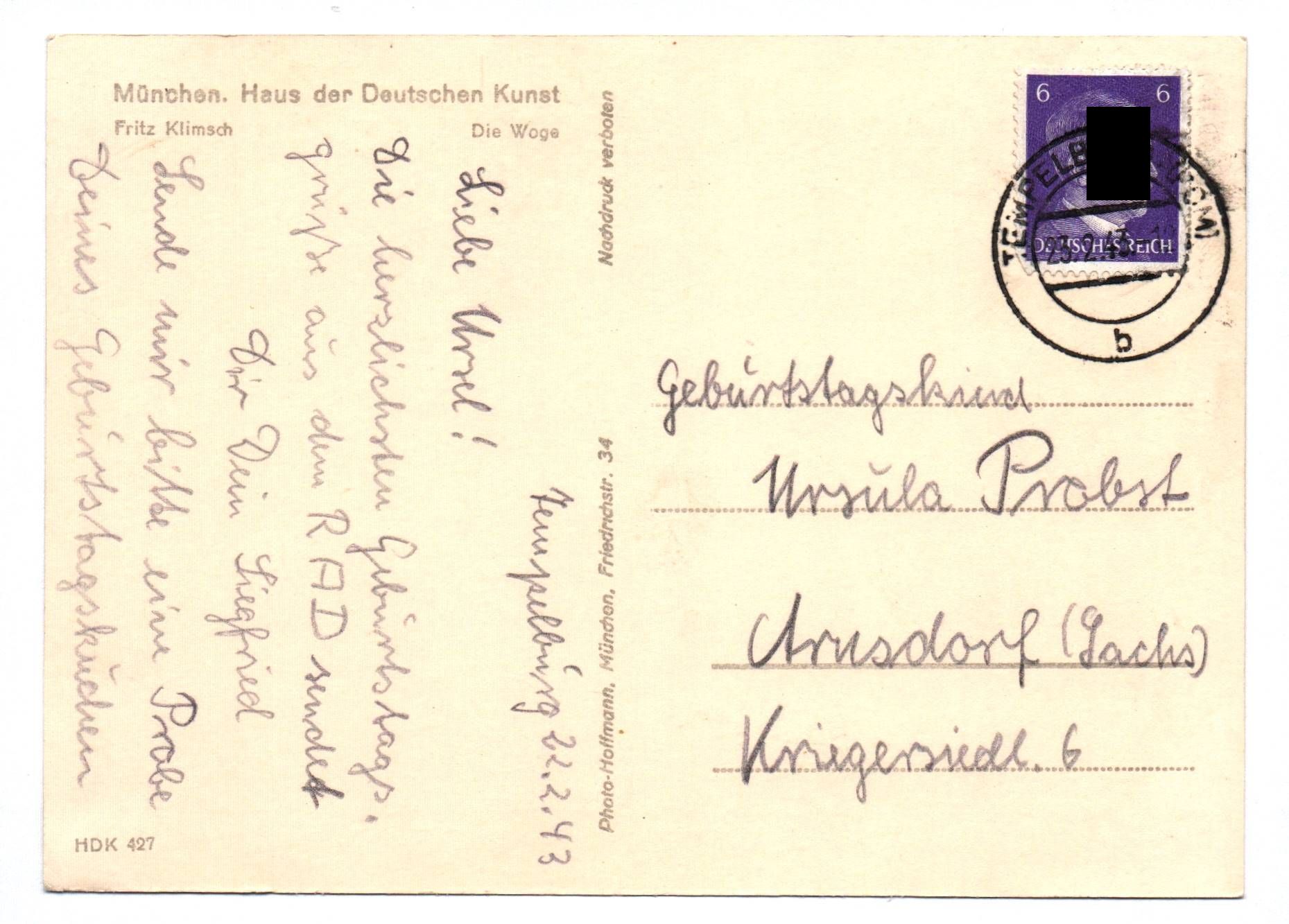 Foto Ak 2 Wk München Haus der Deutschen Kunst 1943 Die Woge