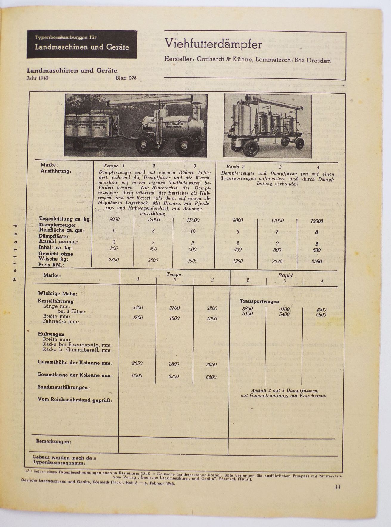 Deutsche Landmaschinen und Geräte Zeitschrift 1943 Nr 6Kramer Holzgas 25 PS Traktor