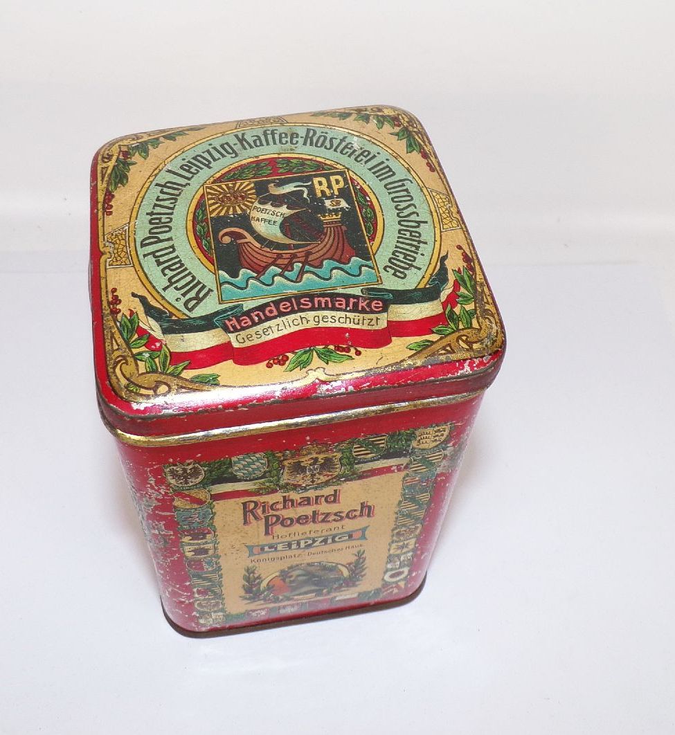Alte Poetzsch Kaffee Blechdose Leipzig lithografiert um 1900 