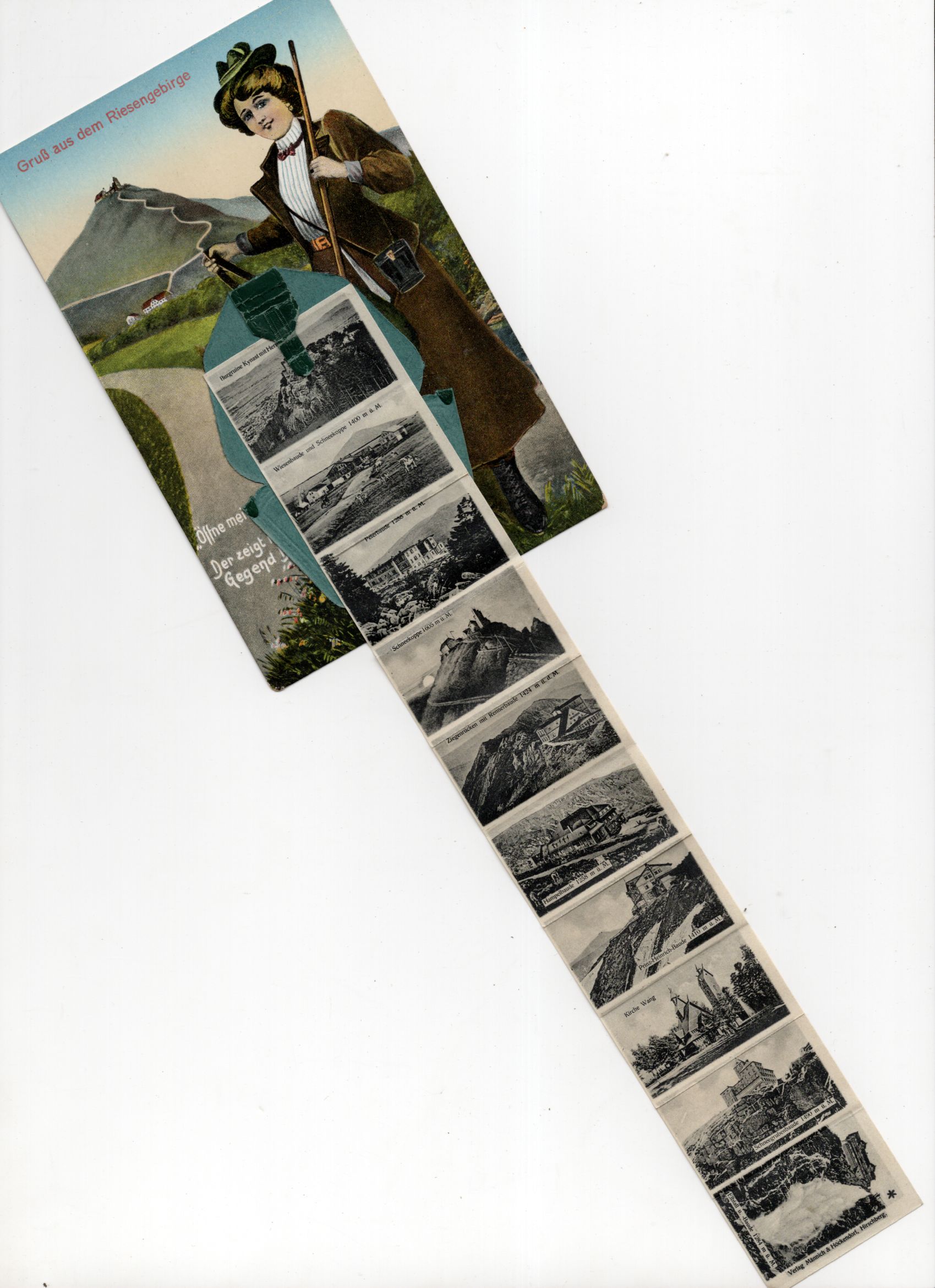 Leporello Ak Gruß aus dem Riesengebirge Rucksack Wanderin 