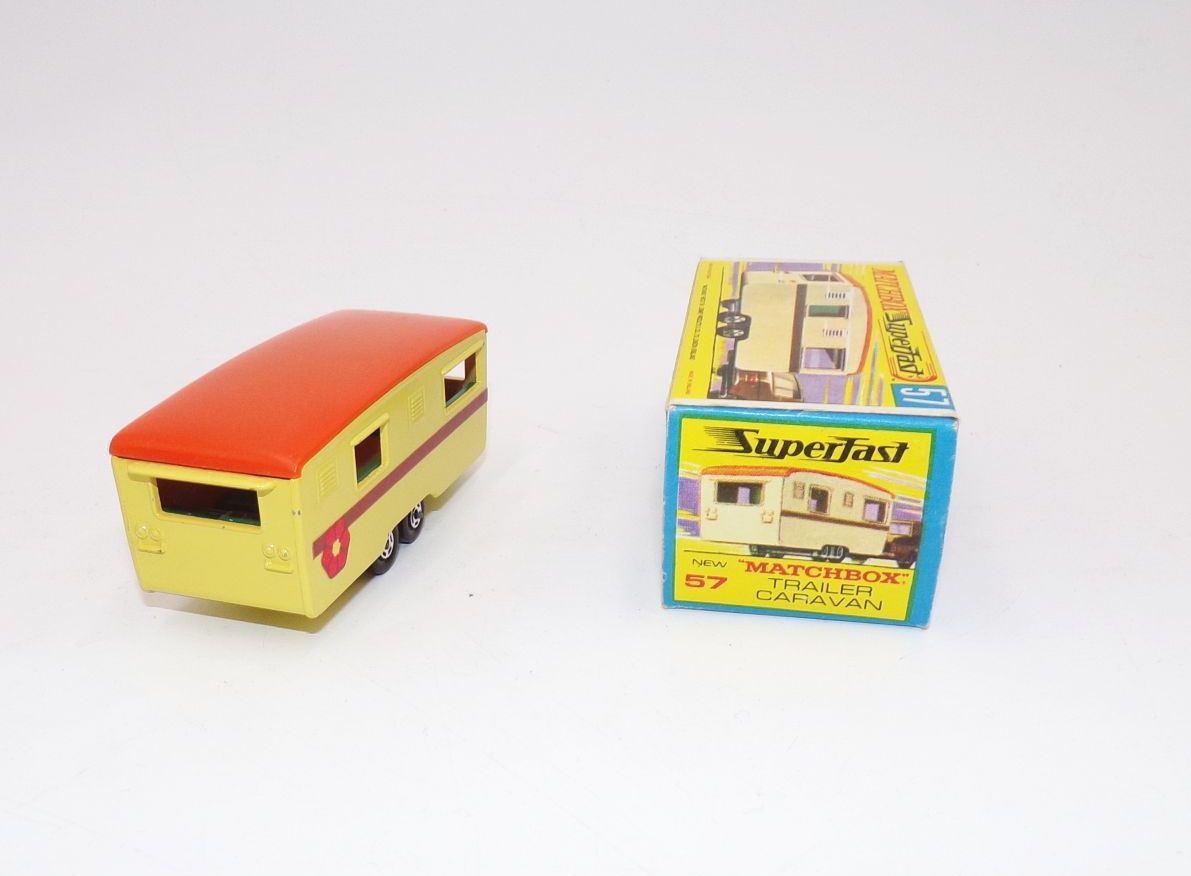 Altes Matchbox No 57 Trailer Caravan Wohnwagen mit Originalkarton