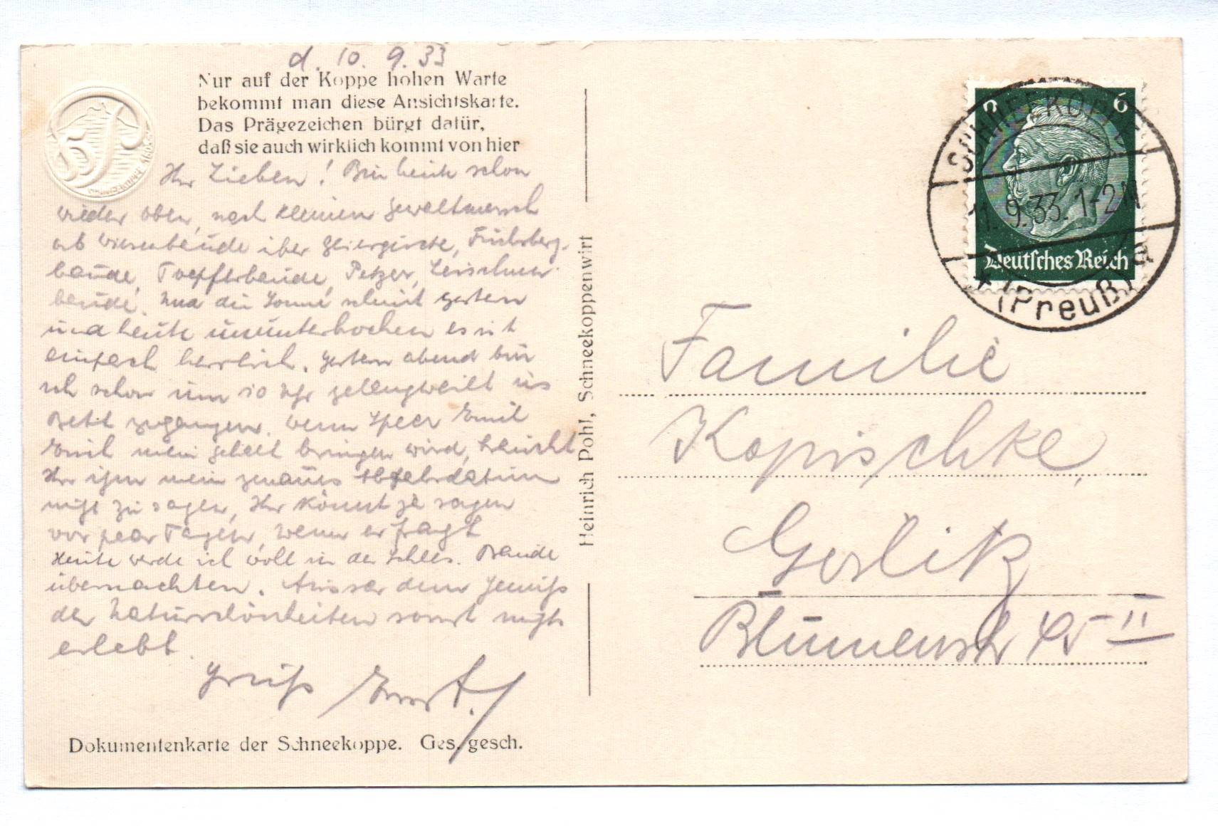 Foto Ak Riesengebirge Schneekoppe 1933 Böhmen