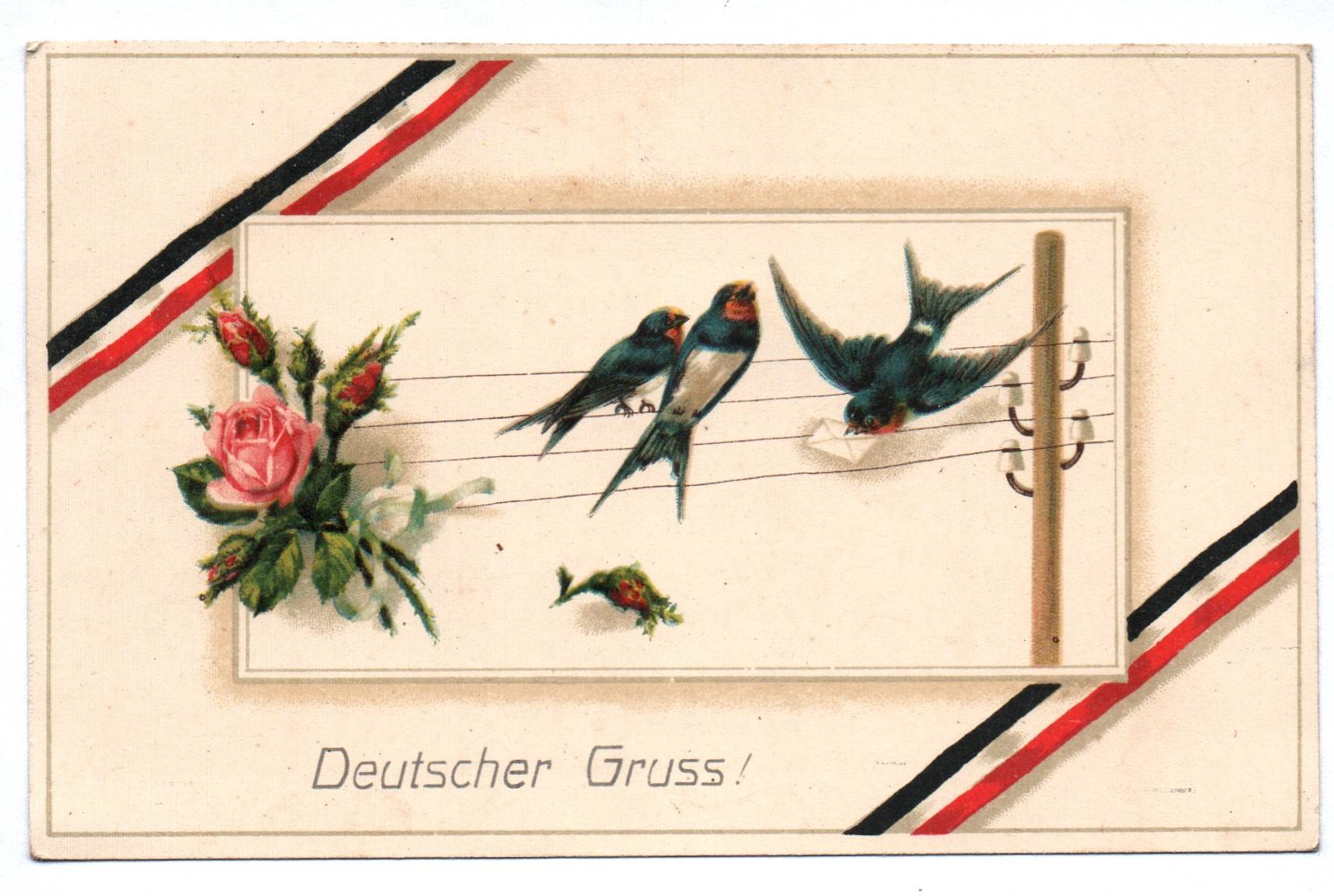Feldpost Ak 1915 Patriotika Vögel Deutscher Gruss