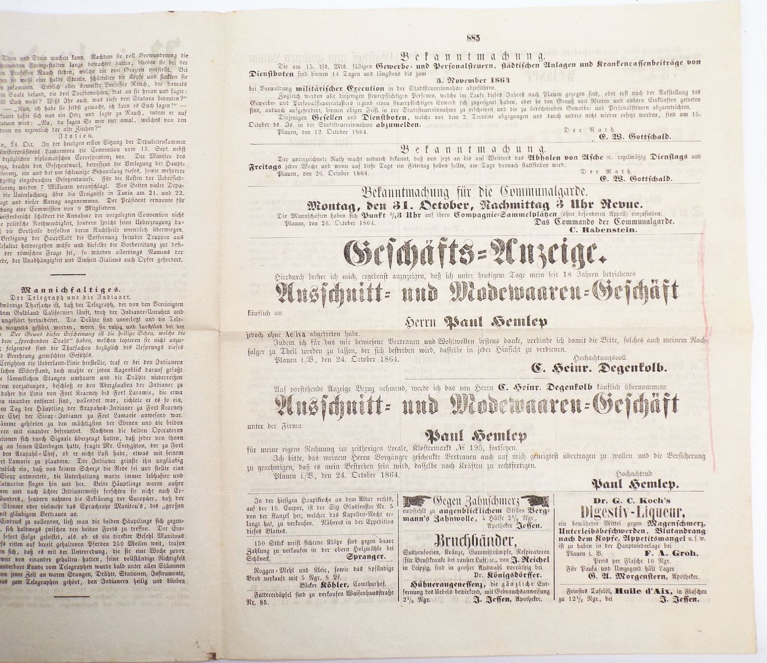 Voigtländischer Anzeiger 1864 No 170 Plauen Zeitung