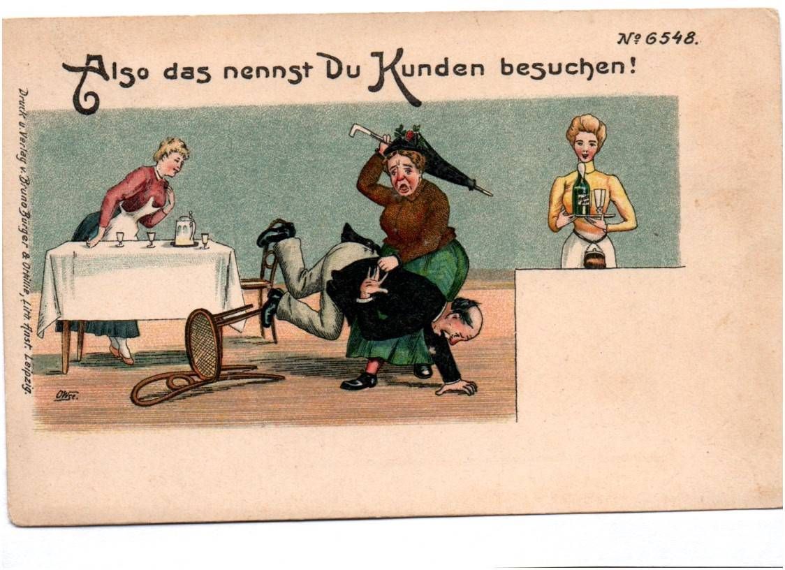 Scherz Ak Fremdgeher Frau schlägt Mann um 1910 Bürger Ottillie 