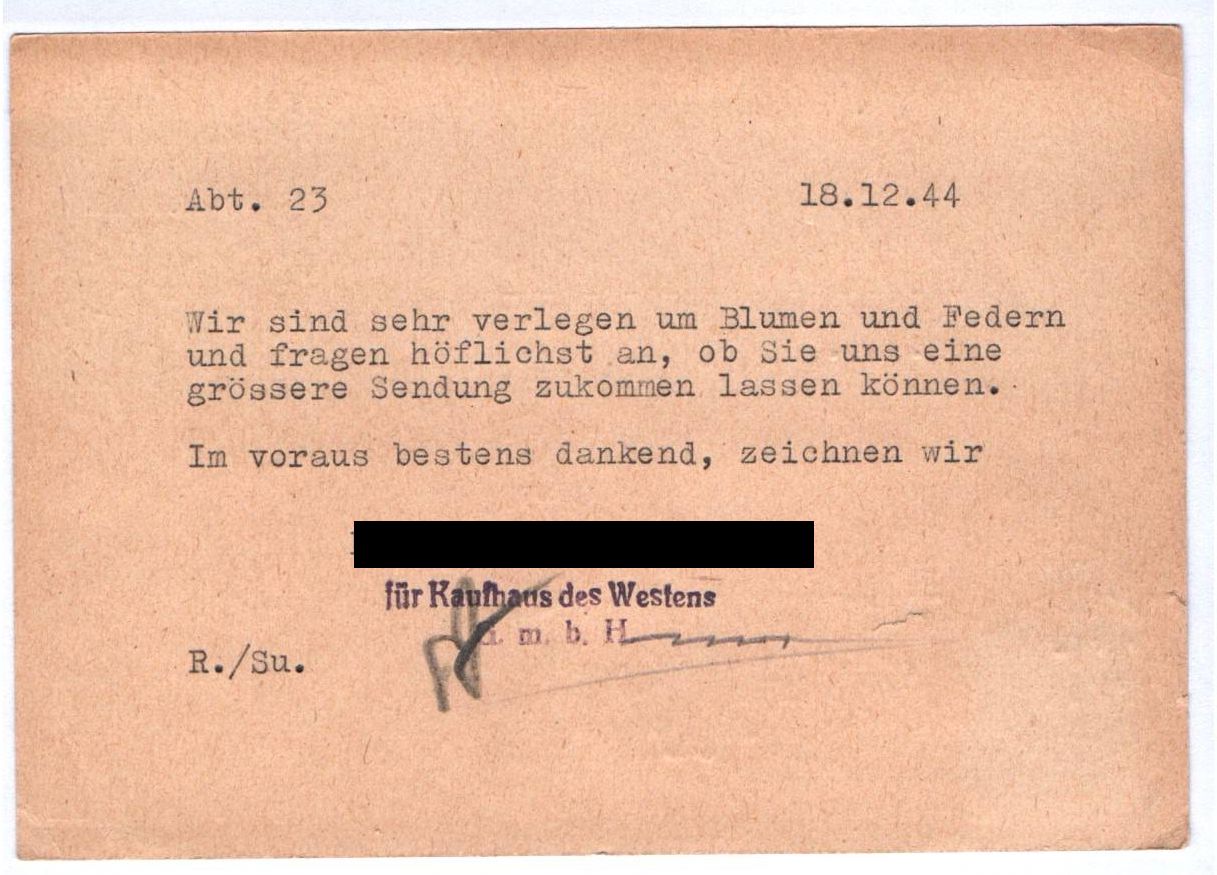 KaDeWe Postkarte Berlin 1944 Kaufhaus des Westens KaDeWe Postkarte Berlin 1944 Kaufhaus des Westens