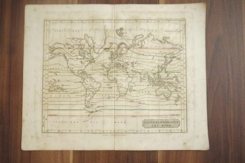 Karte Gotha Justus Perthes 33x25cm Isothermenkarte der Erde