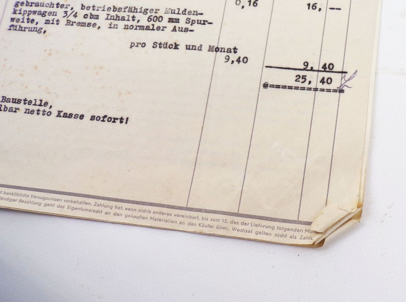 Rechnung Friedensbahn Görlitz Feldbahn Bedarf 1939