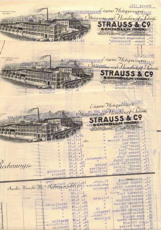 Litho Briefkopf Strauss & Co Knopffabrik Steinnuss Schmölln 1930er