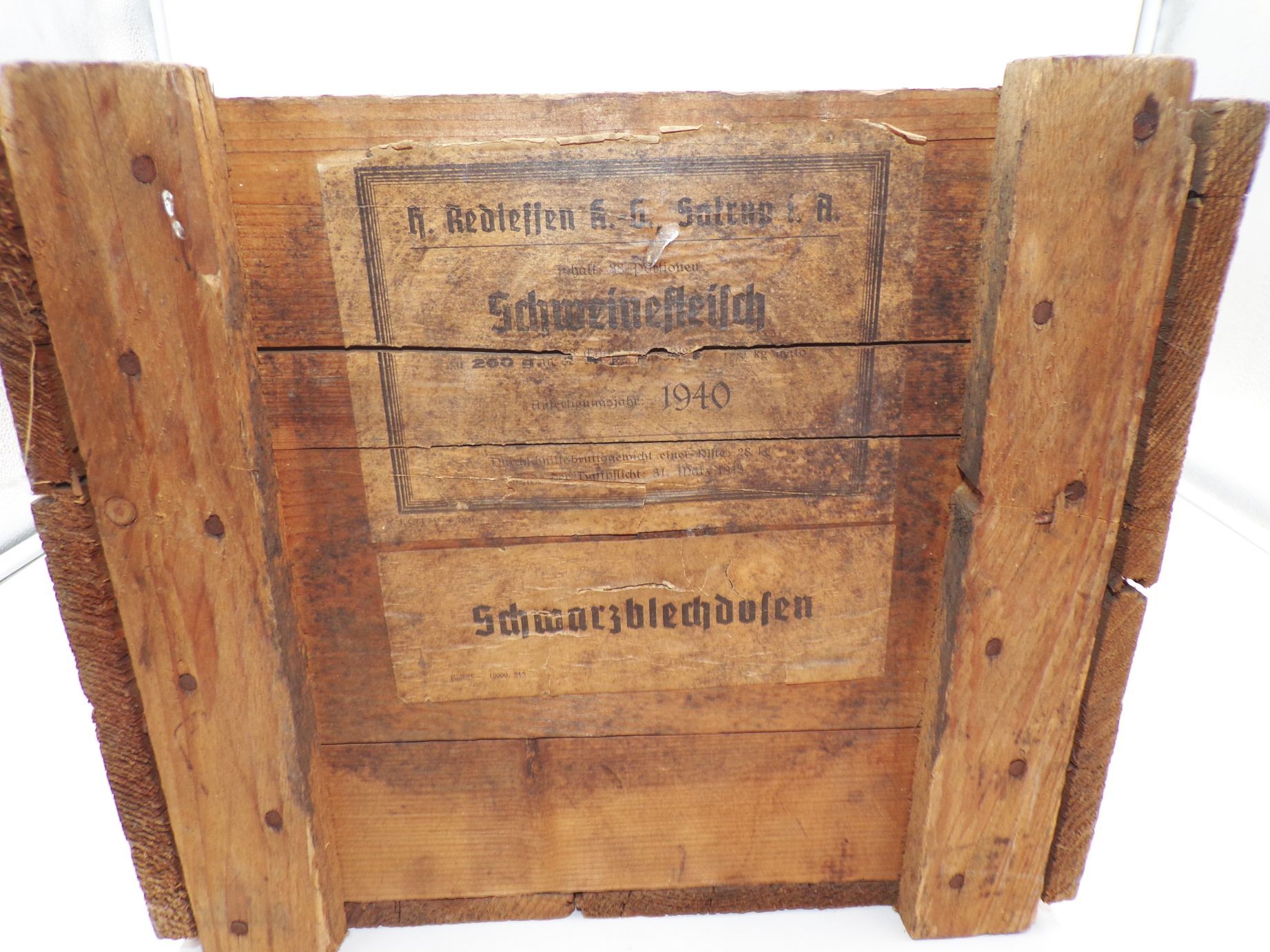 Alte Holzkiste 1940 Schweinefleisch Box Behälter Reklame Sammler Deko