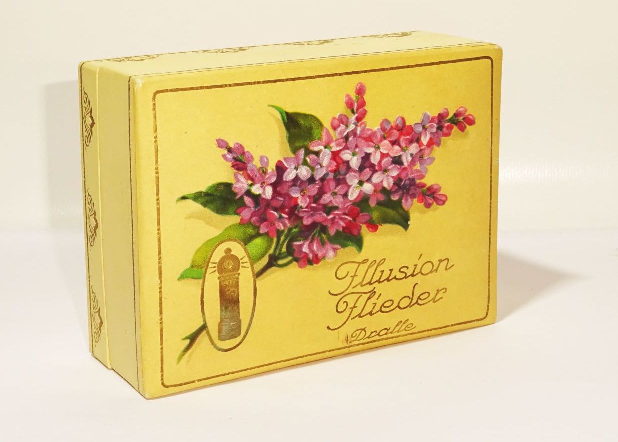 Werbe Pappdose Illusion Flieder Dralle Deko Vintage box Sammler Reklame