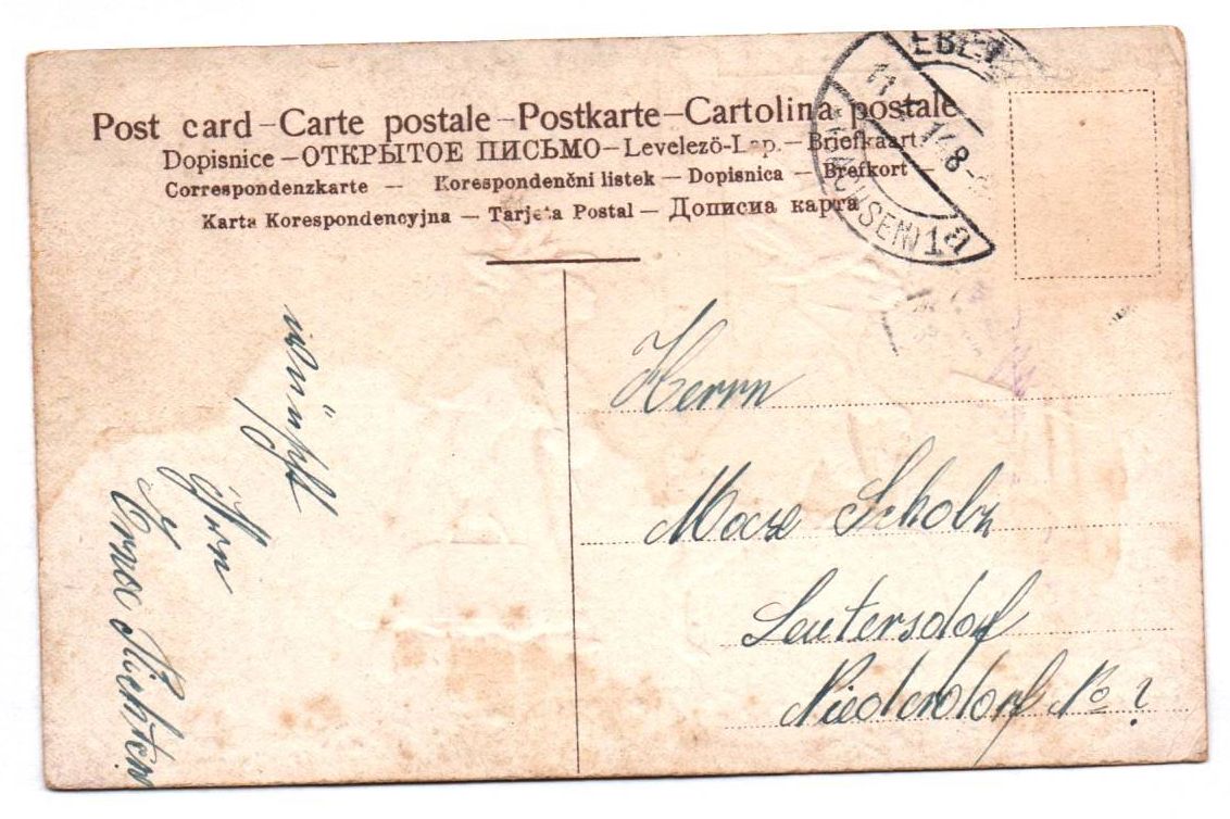 Ostern Ak vermenschlichte Hasen wandern mit Koffern 1914