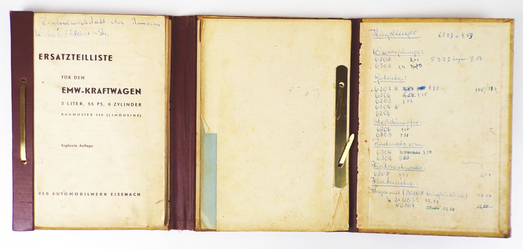Ersatzteilliste für den EMW Kraftwagen 2 Liter 55 PS 6 Zylinder Limousine
