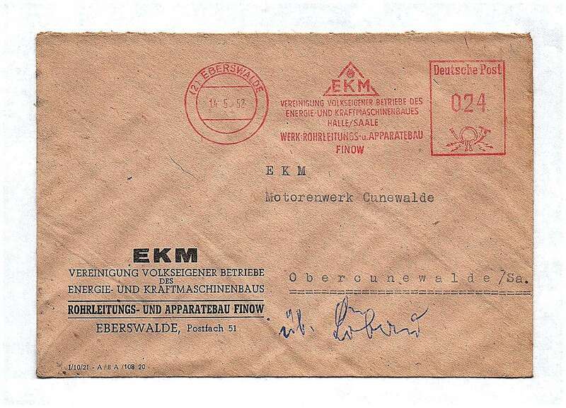 Brief EKM Rohrleitungs und Apparatebau Finow DDR 1952 Briefkuvert